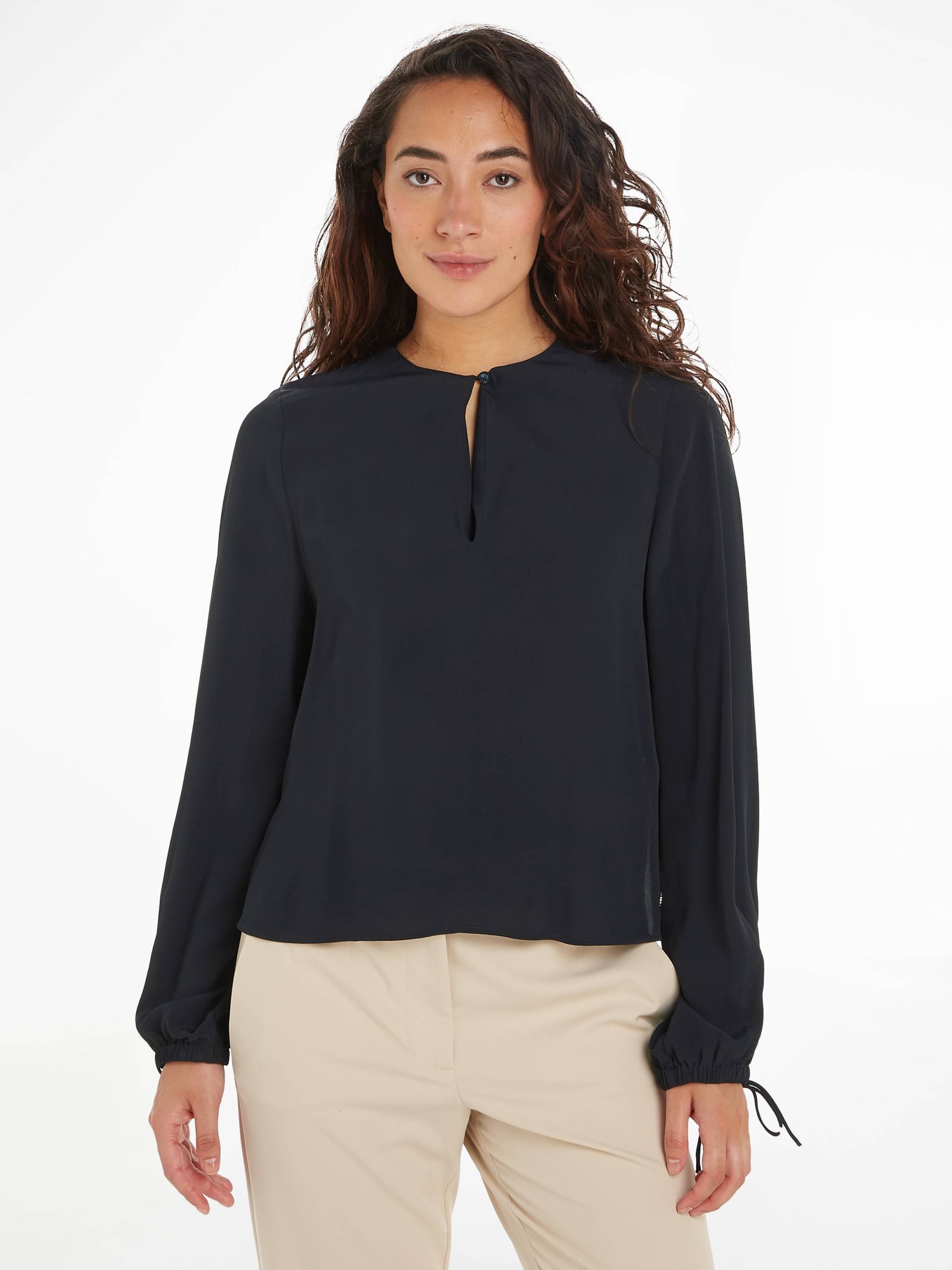 Tommy Hilfiger Crepebluse »VISCOSE CREPE SOLID VN BLOUSE«, mit Metalllabel von Tommy Hilfiger