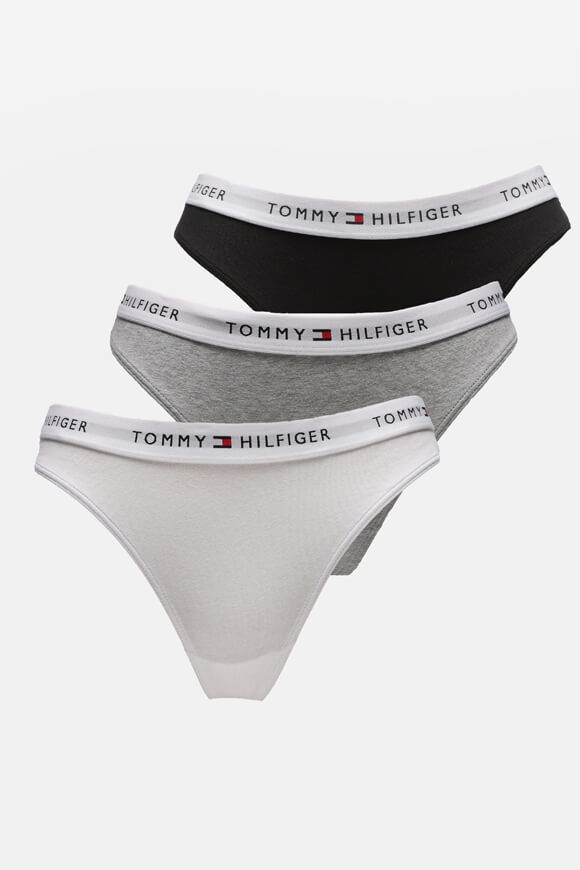 Tommy Hilfiger Dreierpack Strings | White + Black + Grey Heather | Damen  | L von Tommy Hilfiger