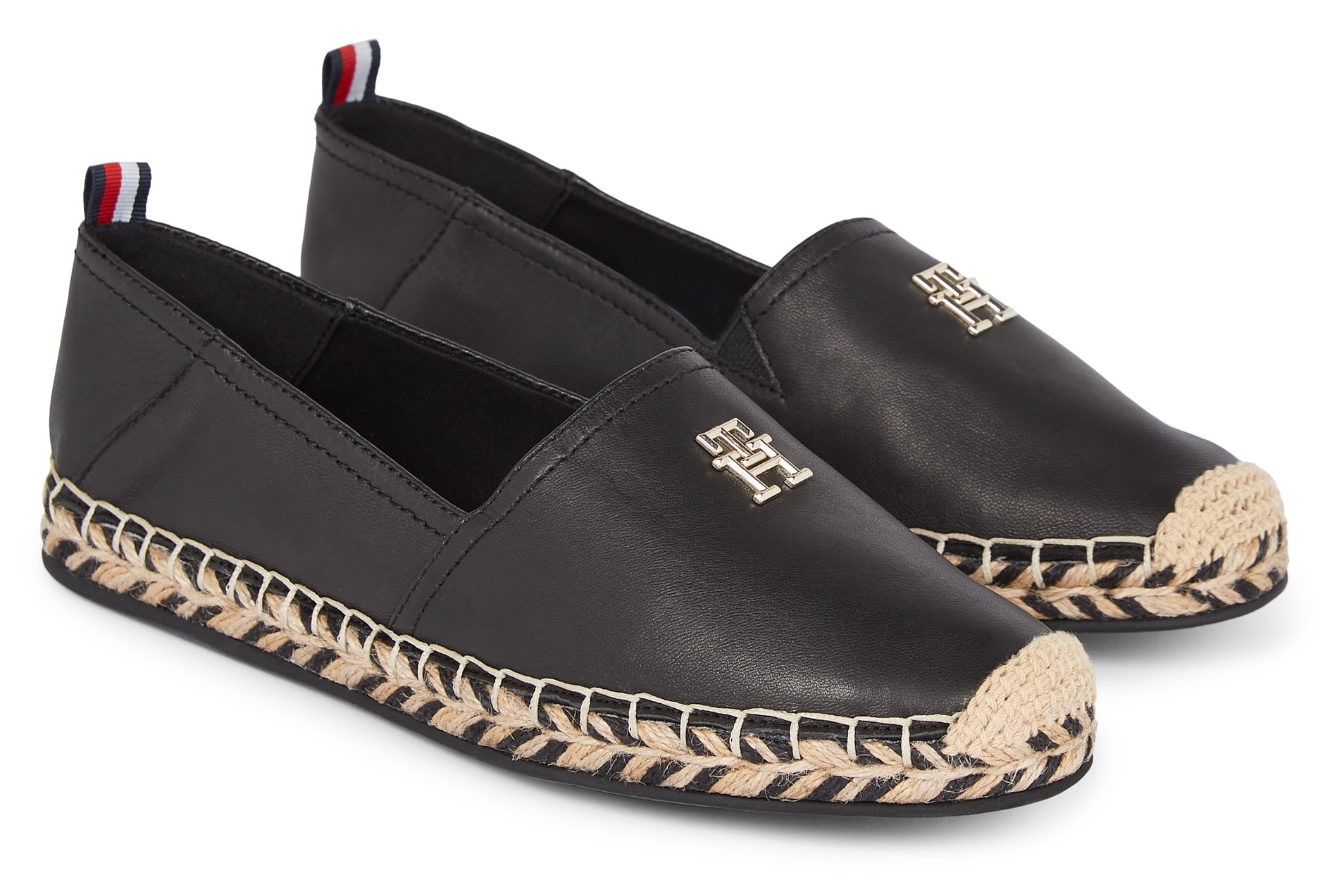 Tommy Hilfiger Espadrille »TH LEATHER FLAT ESPADRILLE«, Sommerschuh, Strandschuh, Loafer, Slipper mit TH-Logo von Tommy Hilfiger