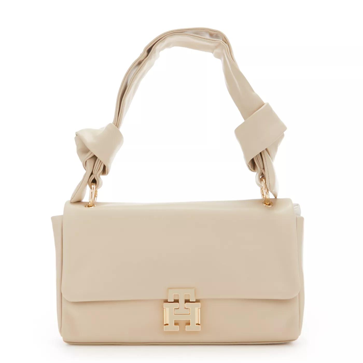 Tommy Hilfiger Henkeltasche - Tommy Hilfiger Pushlock Beige Leder Handtasche AW0 - Gr. unisize - in Beige - für Damen von Tommy Hilfiger