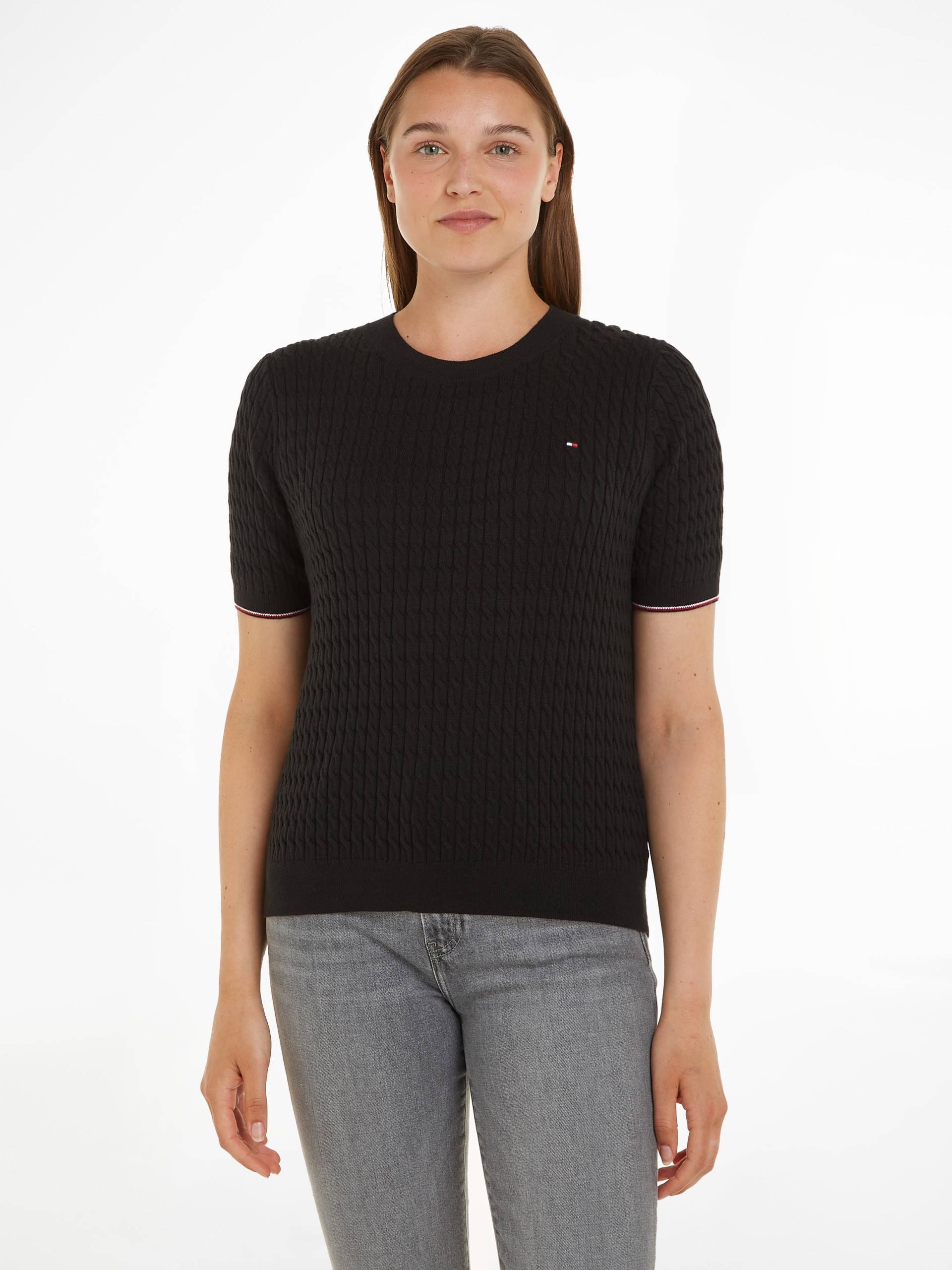 Tommy Hilfiger Kurzarmpullover »CO CABLE RWB C-NK SS SWT«, mit Mini-Zopfmuster von Tommy Hilfiger