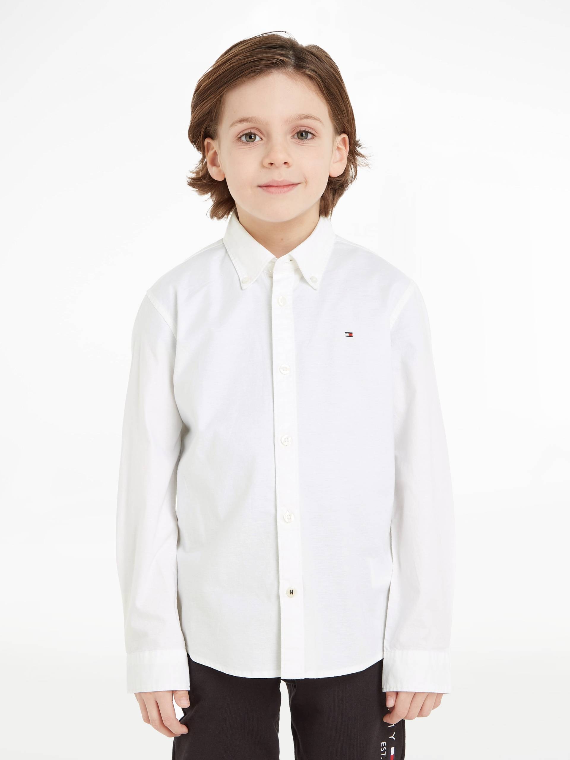 Tommy Hilfiger Langarmhemd »BOYS STRETCH OXFORD SHIRT L/S«, Kinder bis 16 Jahre, Button-down-Kragen, Langarm, Logo-Flag von Tommy Hilfiger