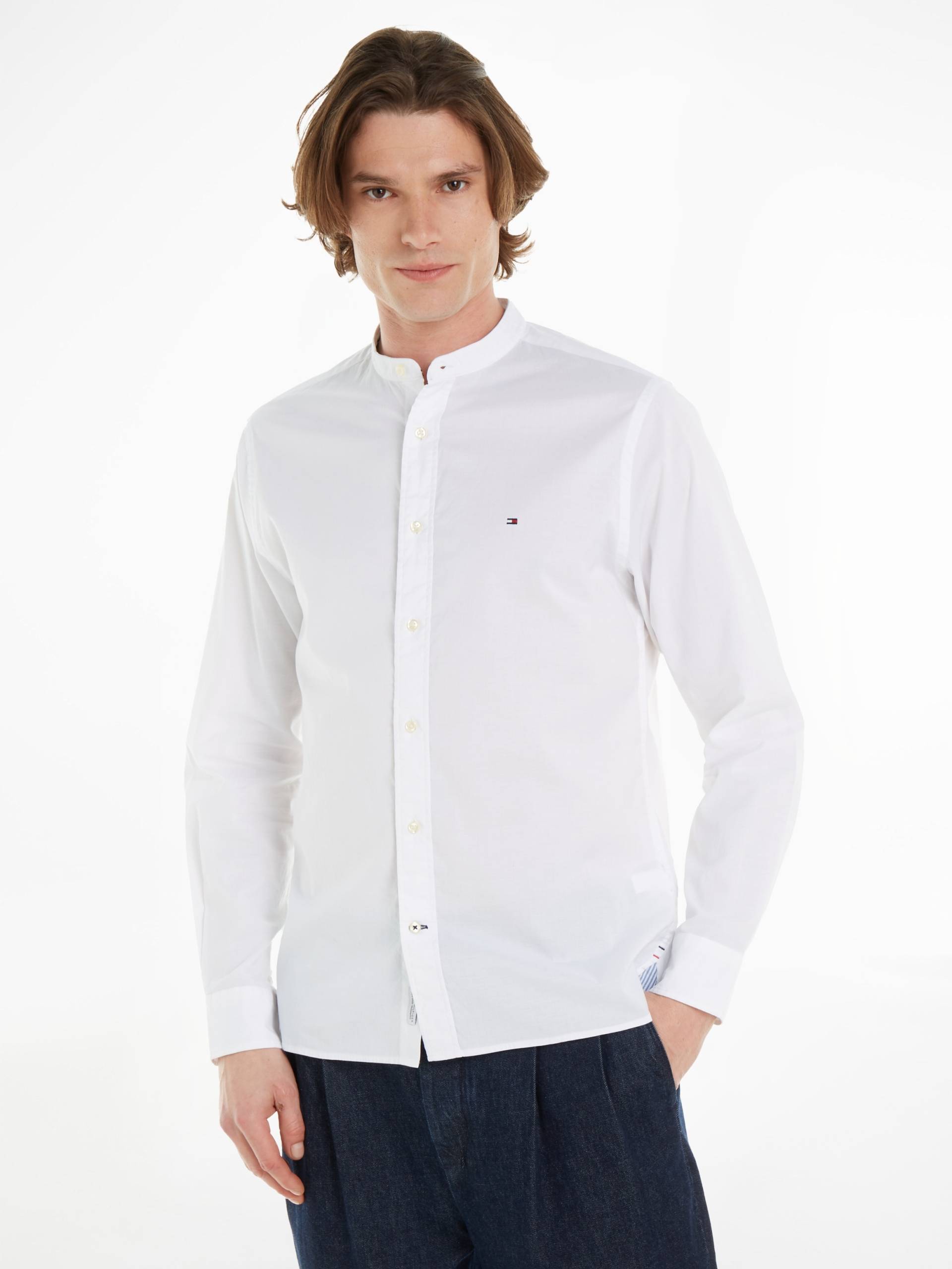 Tommy Hilfiger Langarmhemd »NATURAL SOFT SOLID MAO RF SHIRT«, mit Tommy Hilfiger Markenstreifen innen am Ärmelschlitz von Tommy Hilfiger