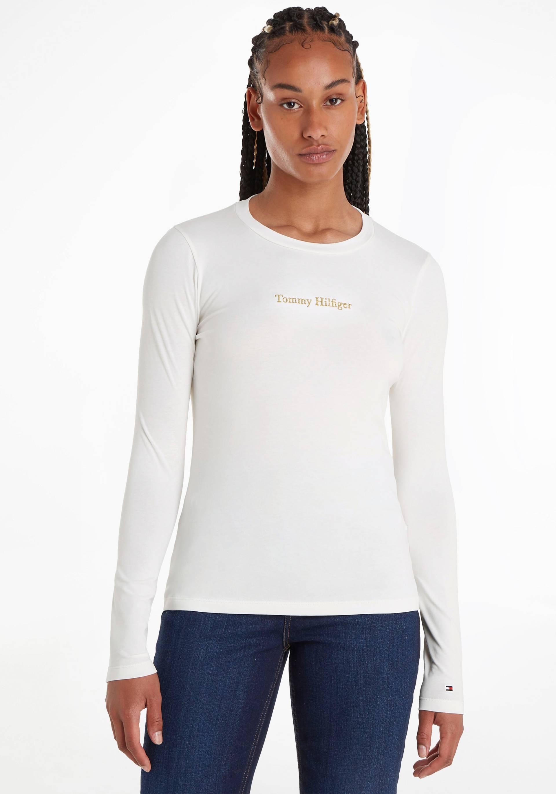 Tommy Hilfiger Langarmshirt »SLIM NY METALLIC C-NK LS«, mit metallicfarbenen Print & Tommy Hilfiger Markenlabel von Tommy Hilfiger