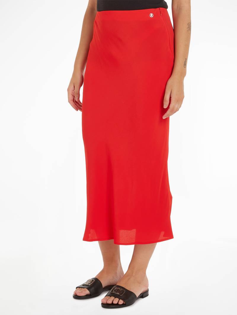 Tommy Hilfiger Midirock »VISCOSE CREPE LONG SKIRT«, Webrock mit Metalllabel von Tommy Hilfiger