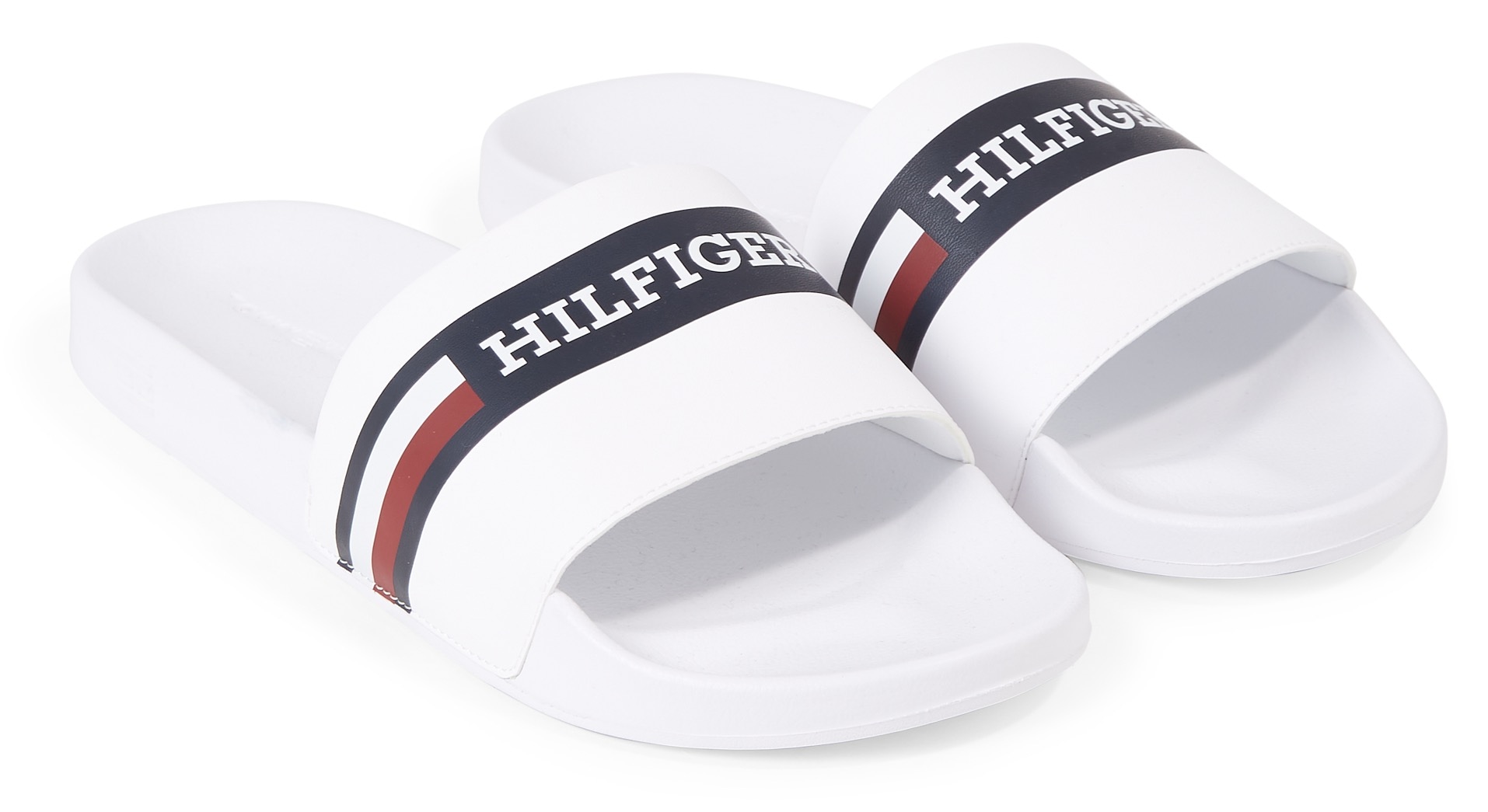 Tommy Hilfiger Pantolette »CORPORATE HILFIGER POOL SLIDE«, Sommerschuh, Schlappen, Poolslides, mit breiter Bandage von Tommy Hilfiger