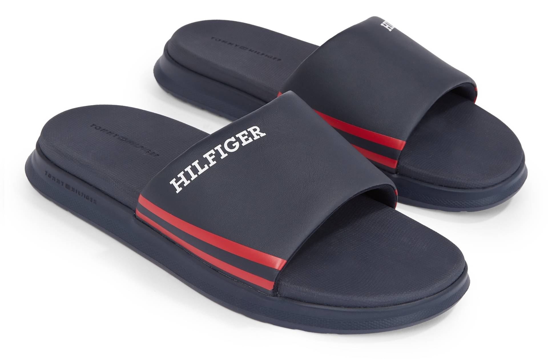 Tommy Hilfiger Pantolette »DUAL DENSITY HILIFGER POOL SLIDE«, Sommerschuh, Schlappen, Poolslides, mit Kontrast-Streifen von Tommy Hilfiger