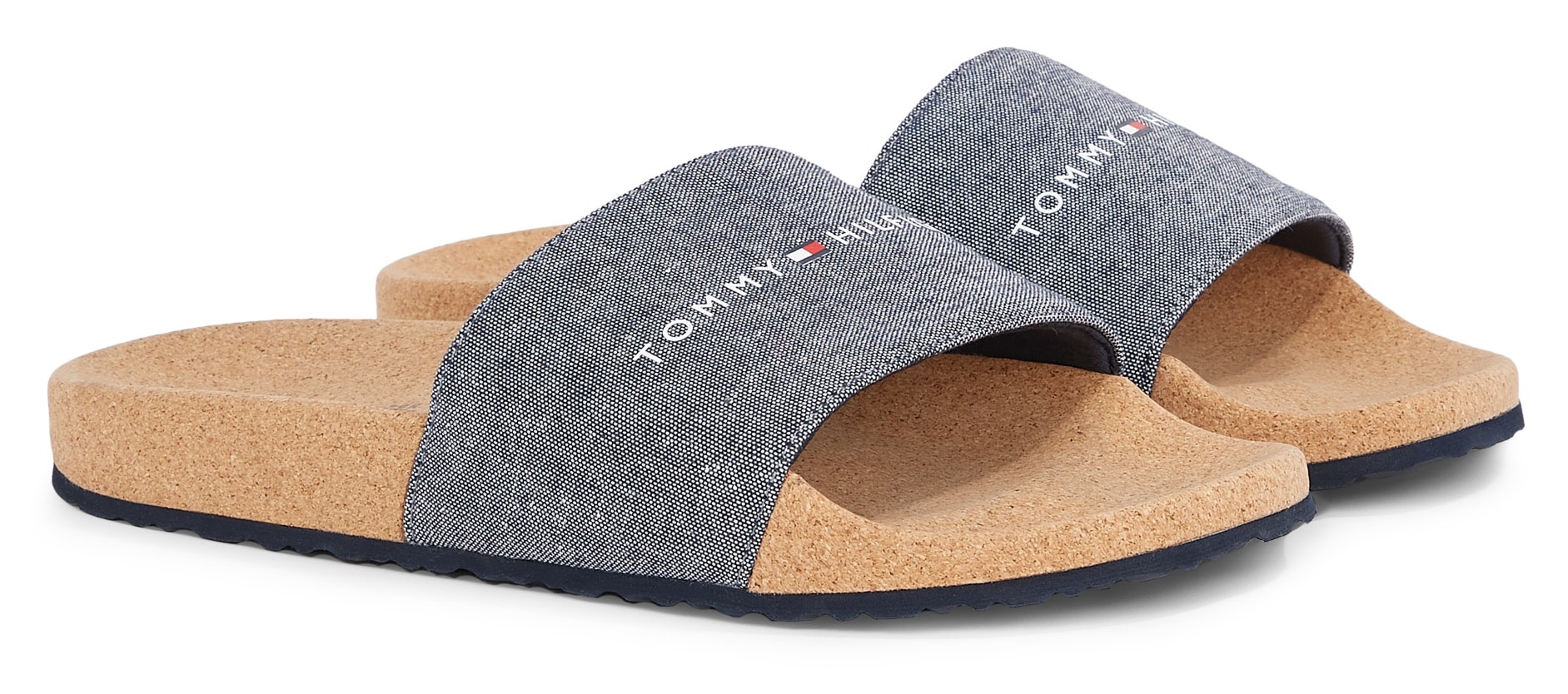 Tommy Hilfiger Pantolette »TOMMY HILFIGER CORK POOL SLIDE«, Sommerschuh, Schlappen, Poolslides, mit Logoschriftzug von Tommy Hilfiger