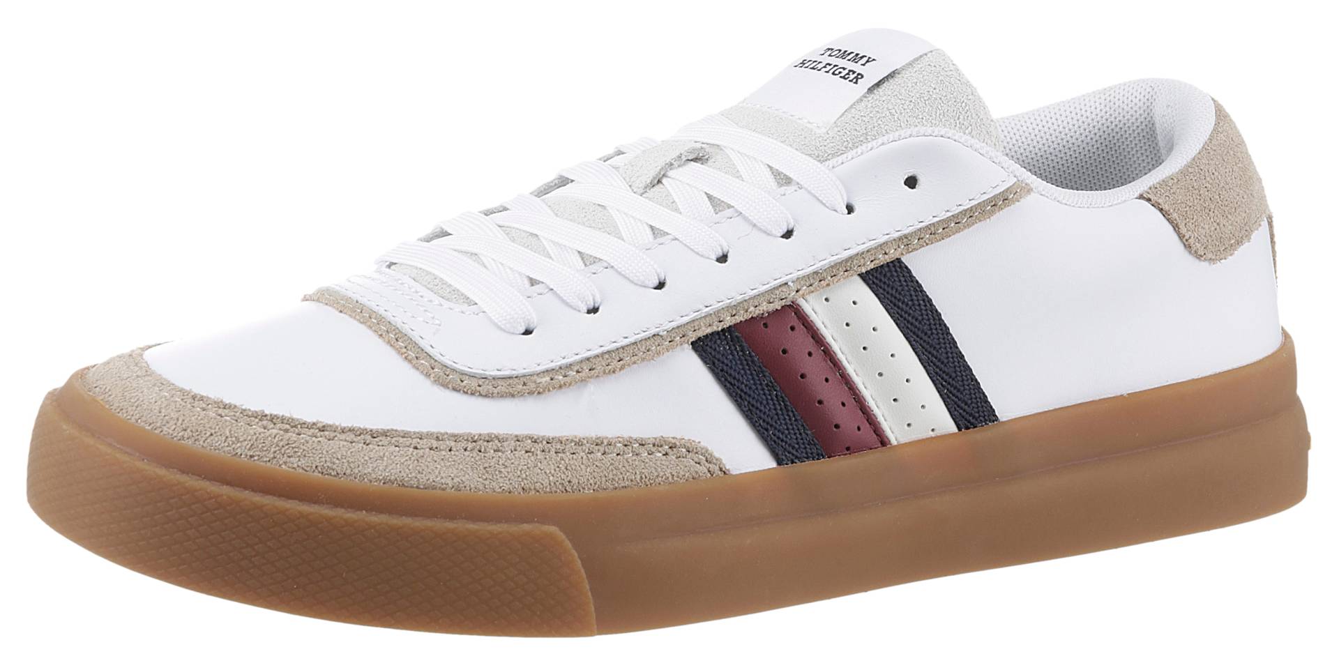 Tommy Hilfiger Plateausneaker »TH CUPSET 1A2 LTH MIX«, Freizeitschuh, Halbschuh, Schnürschuh mit Streifen in Tommy Farben von Tommy Hilfiger