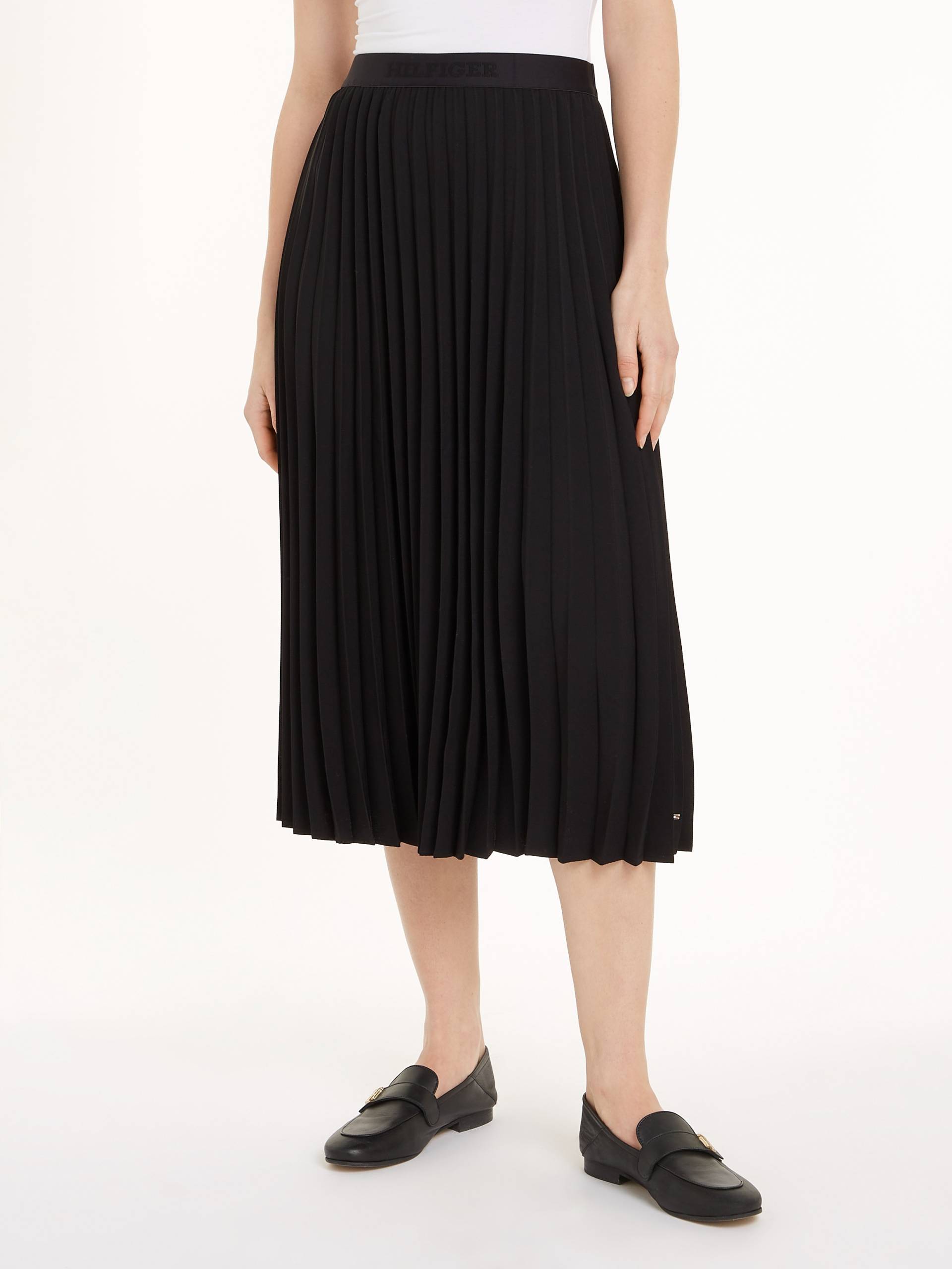 Tommy Hilfiger Plisseerock »FLUID TWILL PLEATED MIDI SKIRT«, Webrock mit Markenlabel von Tommy Hilfiger