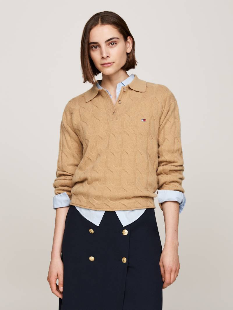 Tommy Hilfiger Polokragenpullover »SOFT WOOL CABLE POLO SWEATER«, mit Kragen & Knopfleiste, Zopfmuster allover von Tommy Hilfiger