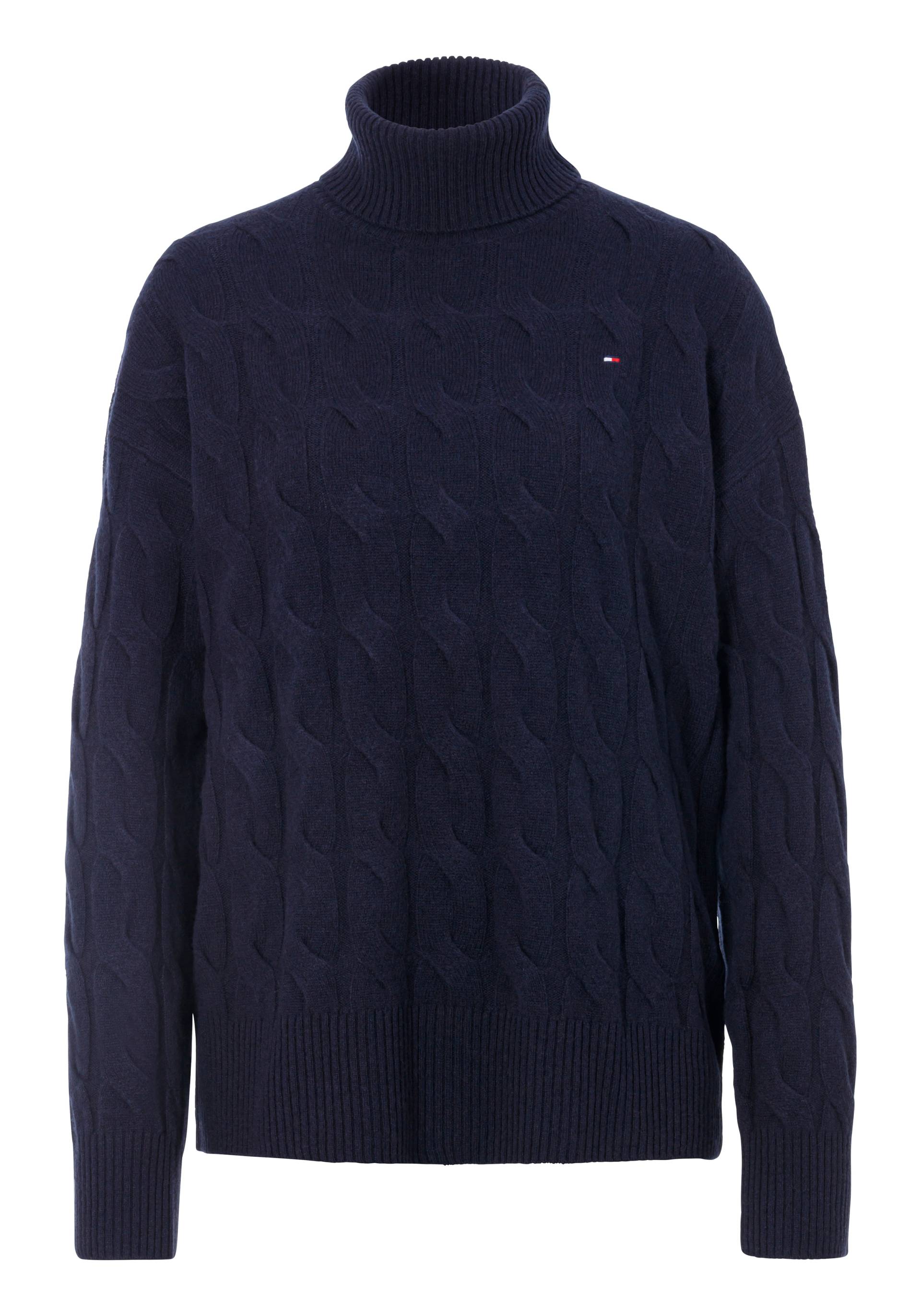 Tommy Hilfiger Rollkragenpullover »SOFT WOOL CABLE ROLL-NK SWEATER«, mit Logostickerei, allover Zopfmuster, Rollkragen, 100% Wolle von Tommy Hilfiger