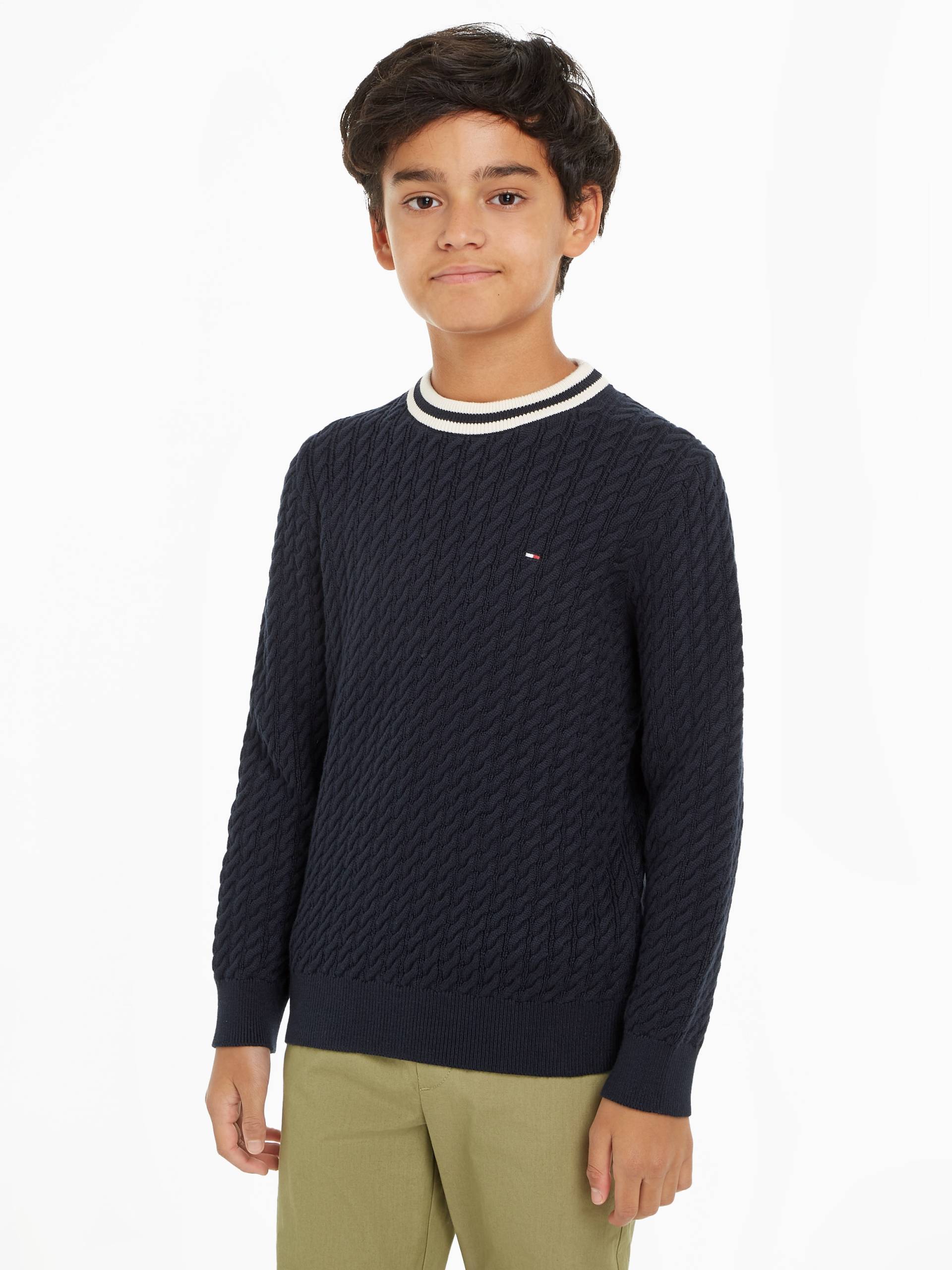 Tommy Hilfiger Rundhalspullover »RINGER CABLE SWEATER«, Kinder bis 16 Jahre, allvover mit Zopfmuster von Tommy Hilfiger