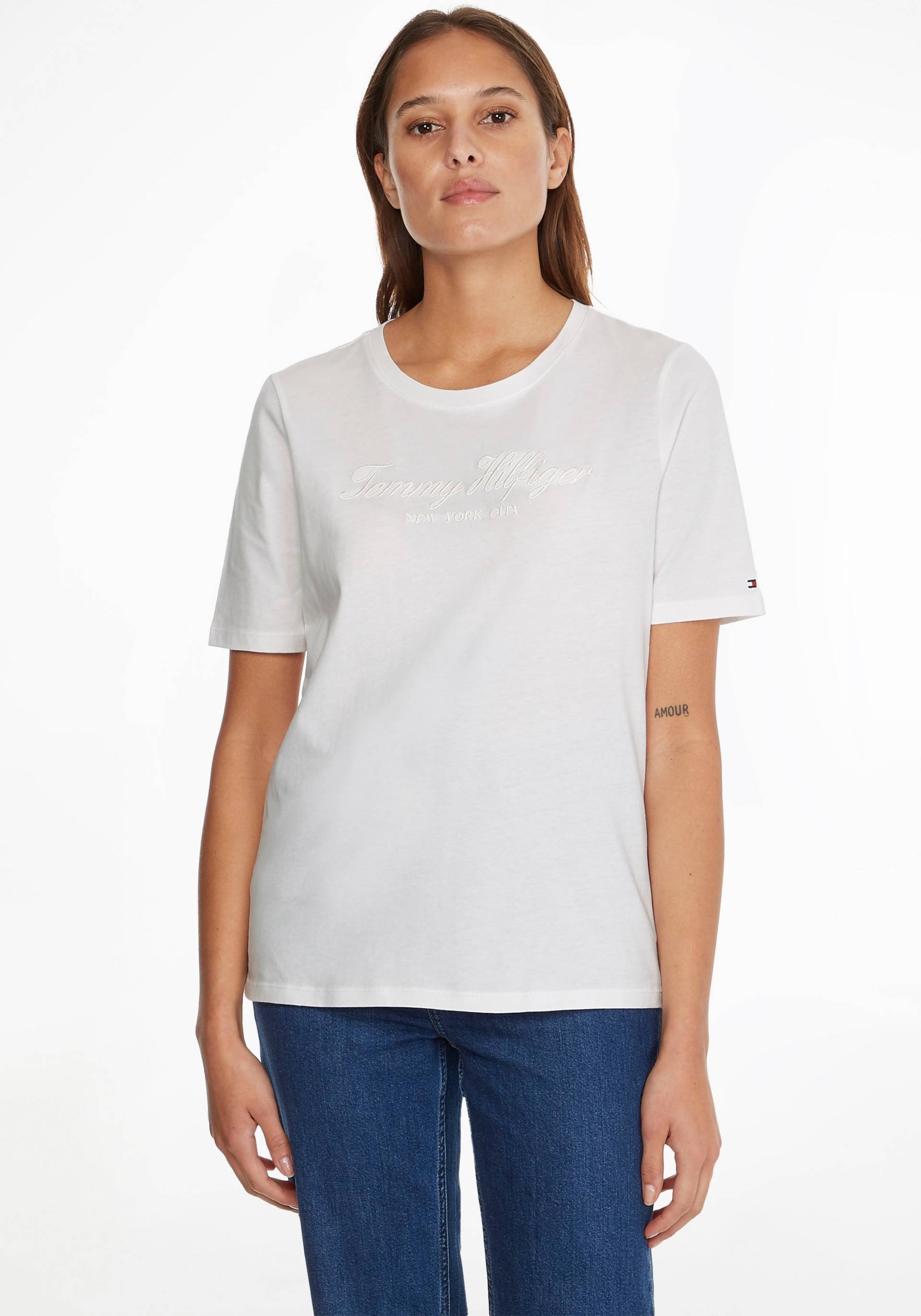 Tommy Hilfiger Rundhalsshirt »REG HIGH SHINE EMB C-NK SS«, mit glänzender Tommy Hilfiger Stickerei von Tommy Hilfiger