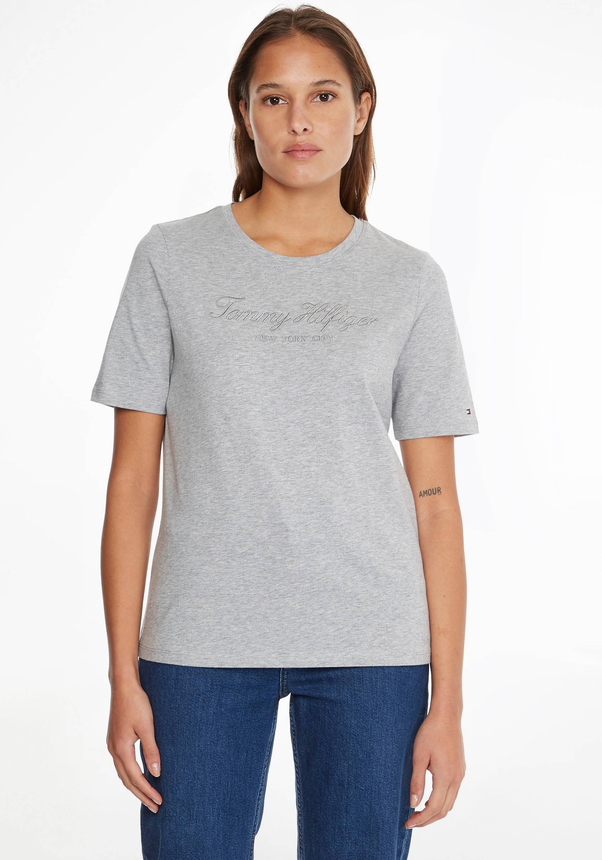 Tommy Hilfiger Rundhalsshirt »REG HIGH SHINE EMB C-NK SS«, mit glänzender Tommy Hilfiger Stickerei von Tommy Hilfiger