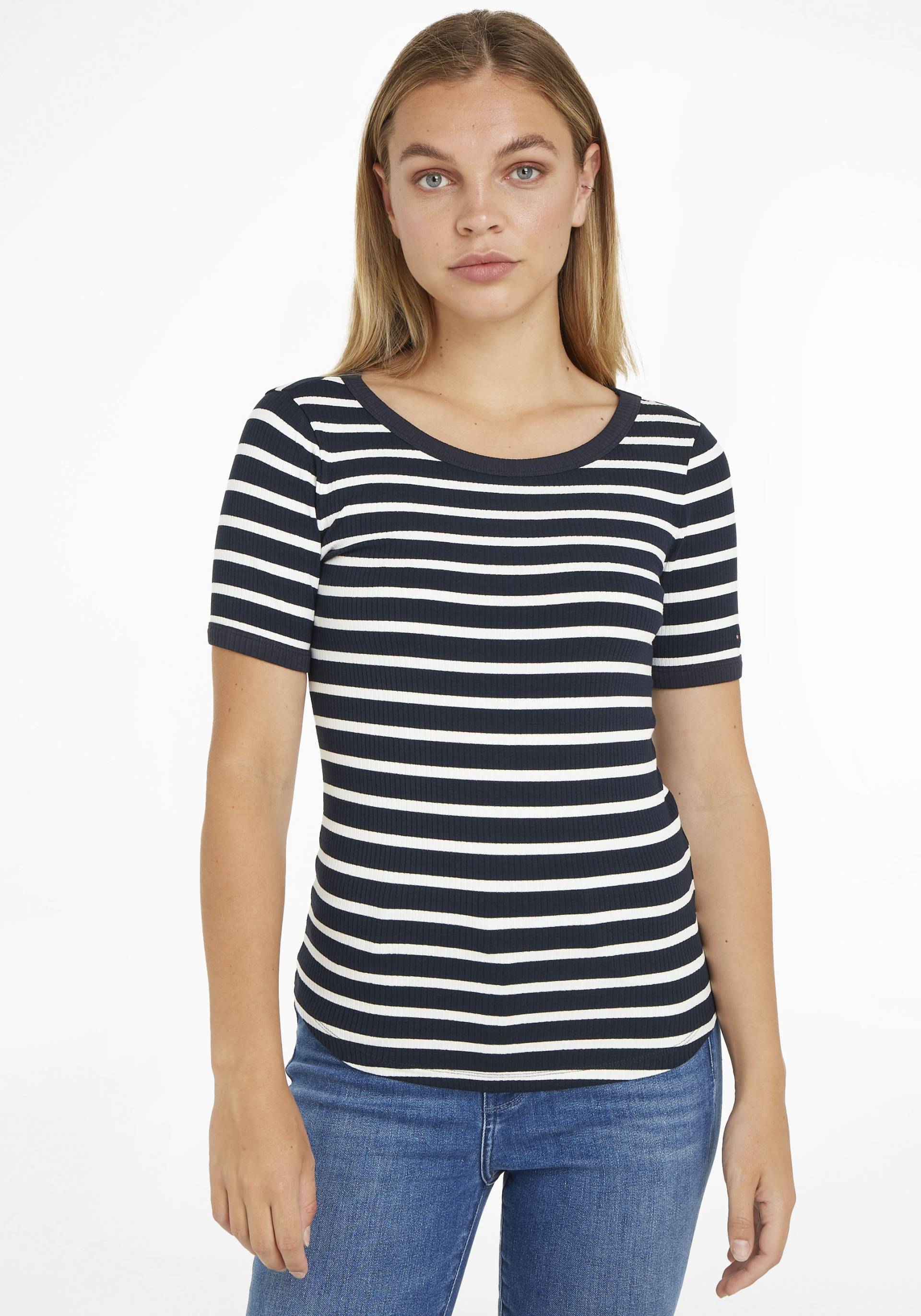 Tommy Hilfiger Rundhalsshirt »SLIM 5X2 RIB O-NK SS«, mit dezenter Tommy Hilfiger Logostickerei von Tommy Hilfiger