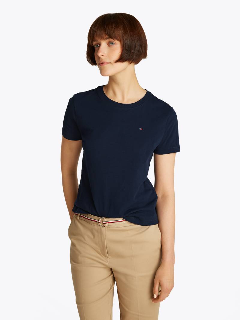 Tommy Hilfiger Rundhalsshirt »SLUB REG C-NK SS«, mit Flammgarn-Struktur, mit Logostickerei von Tommy Hilfiger