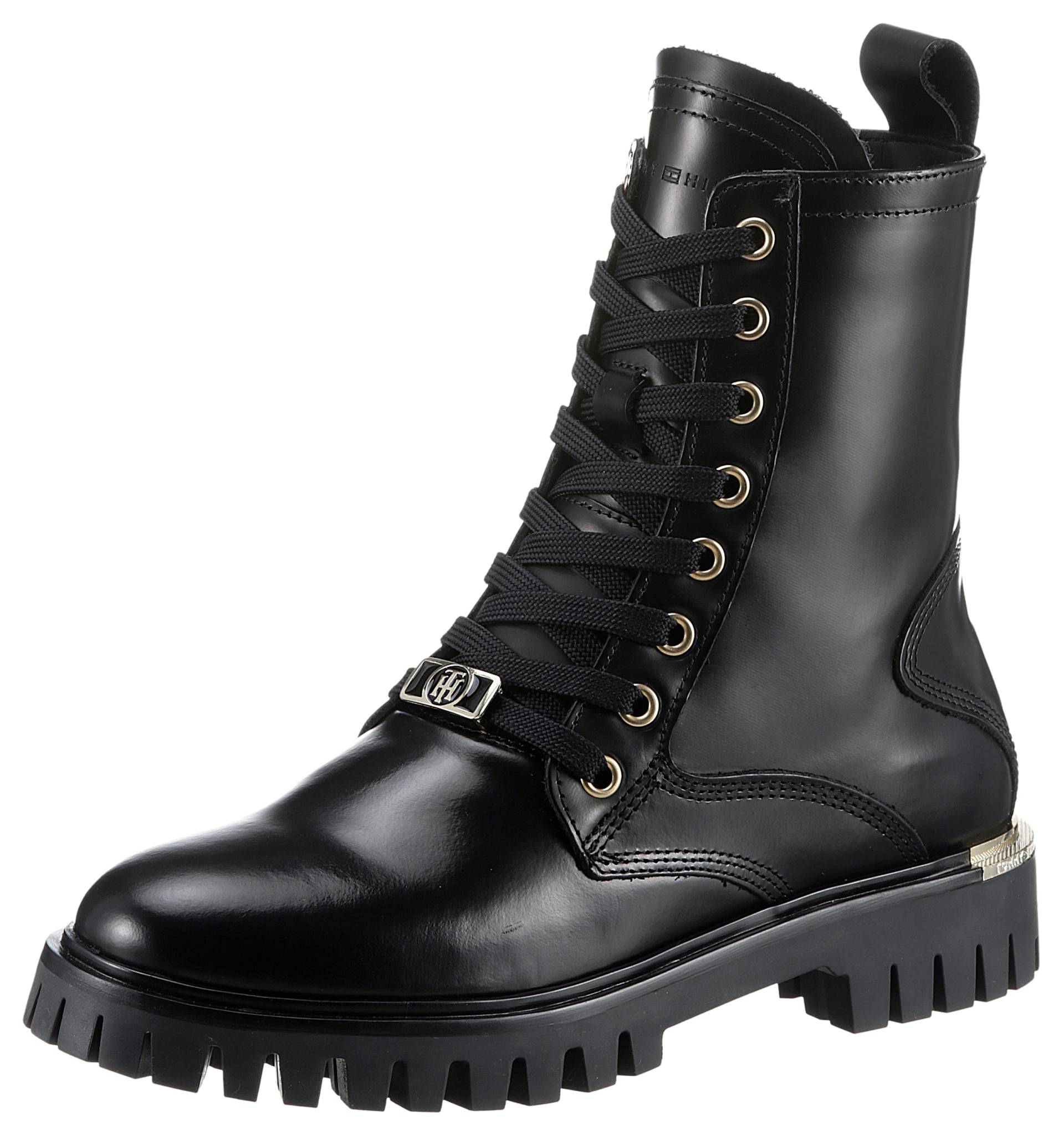 Tommy Hilfiger Schnürstiefelette »POLISHED LEATHER LACE UP BOOT«, mit goldfarbenen Details von Tommy Hilfiger