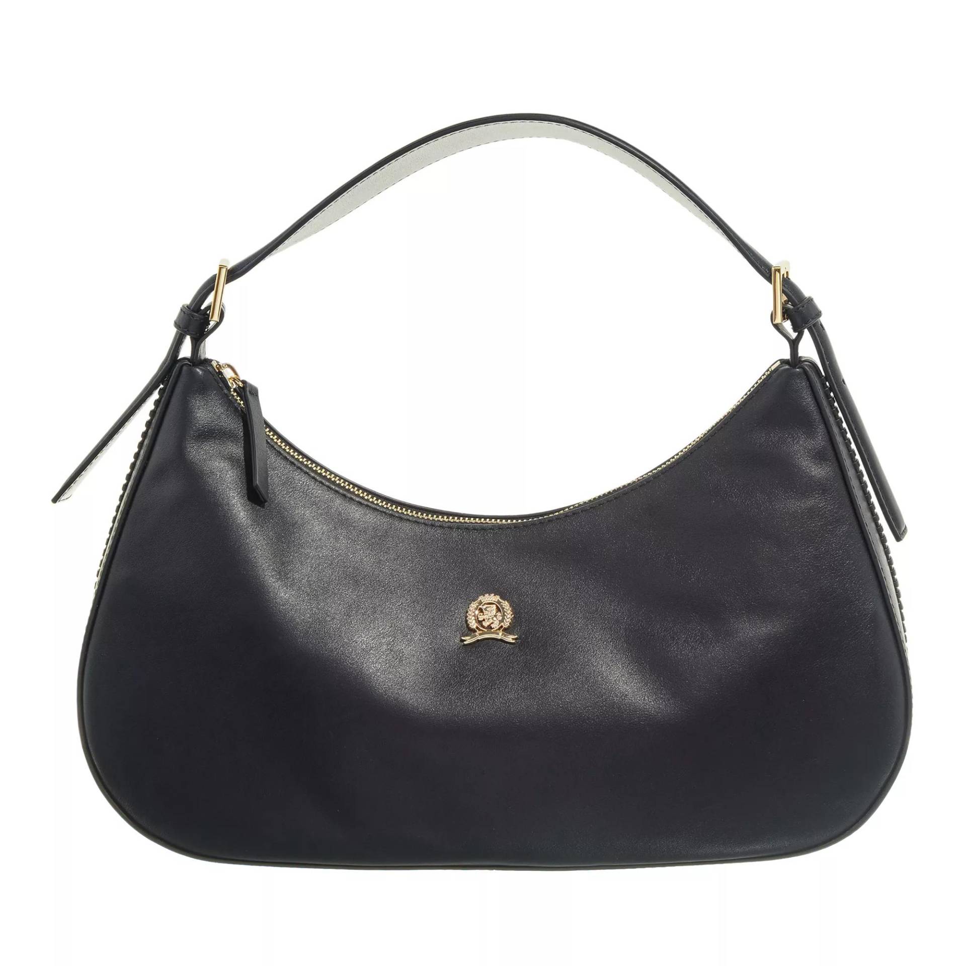 Tommy Hilfiger Schultertasche - Crest Leather Hobo - Gr. unisize - in Schwarz - für Damen von Tommy Hilfiger