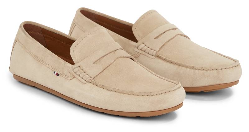 Tommy Hilfiger Slipper »CASUAL HILFIGER SUEDE DRIVER«, Pennyloafer, Slipper, Mokassin mit Zierriegel, schmale Form von Tommy Hilfiger