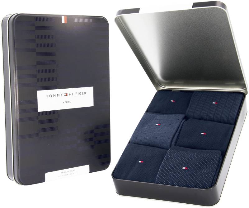 Tommy Hilfiger Socken »TH MEN SOCK 6P TIN GIFTBOX BIRDSEYE«, (Box, 6er-Pack), mit gesticketem Flag-Label von Tommy Hilfiger