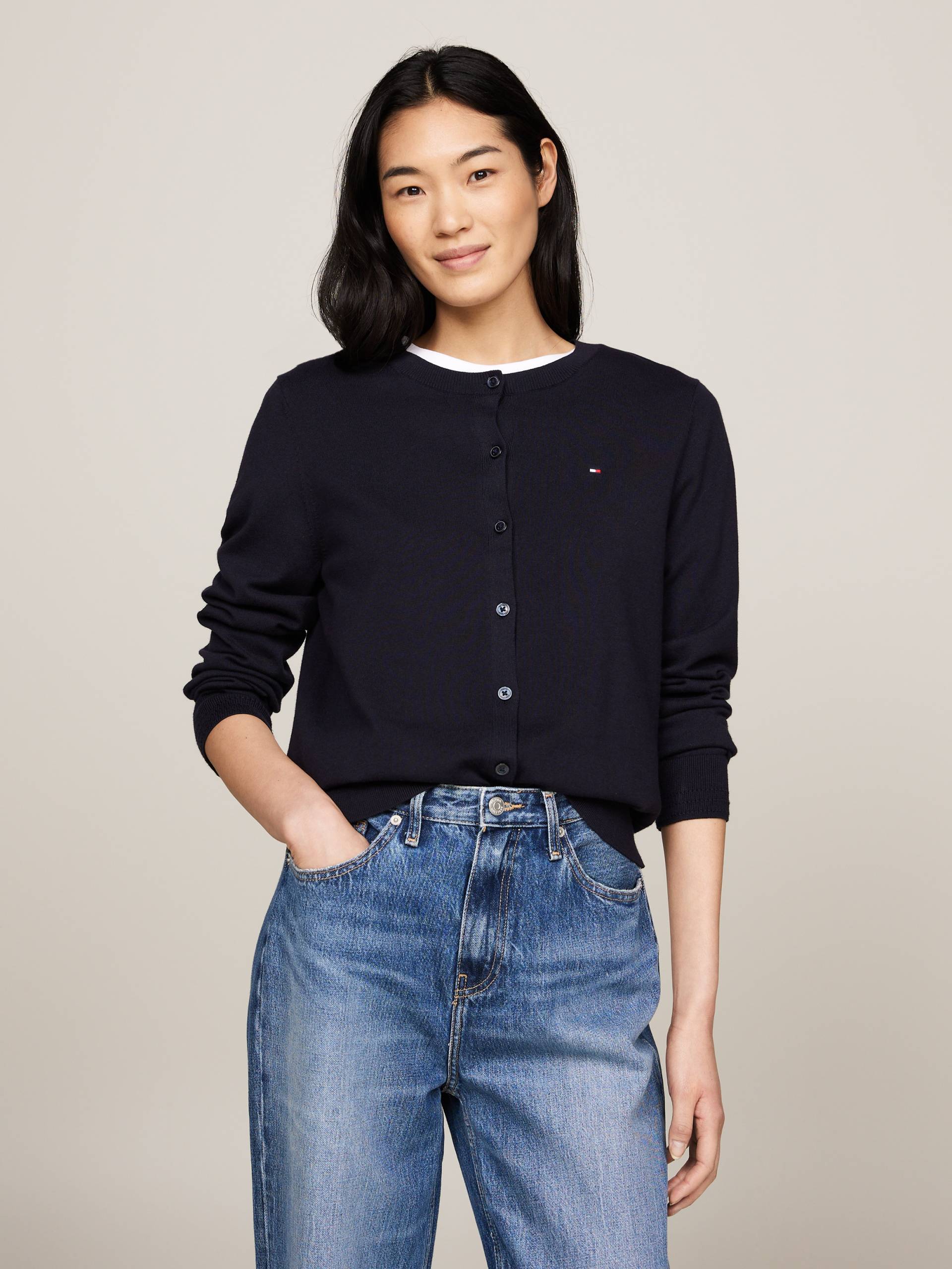 Tommy Hilfiger Cardigan »CO JERSEY STITCH CARDIGAN«, mit Logostickerei von Tommy Hilfiger