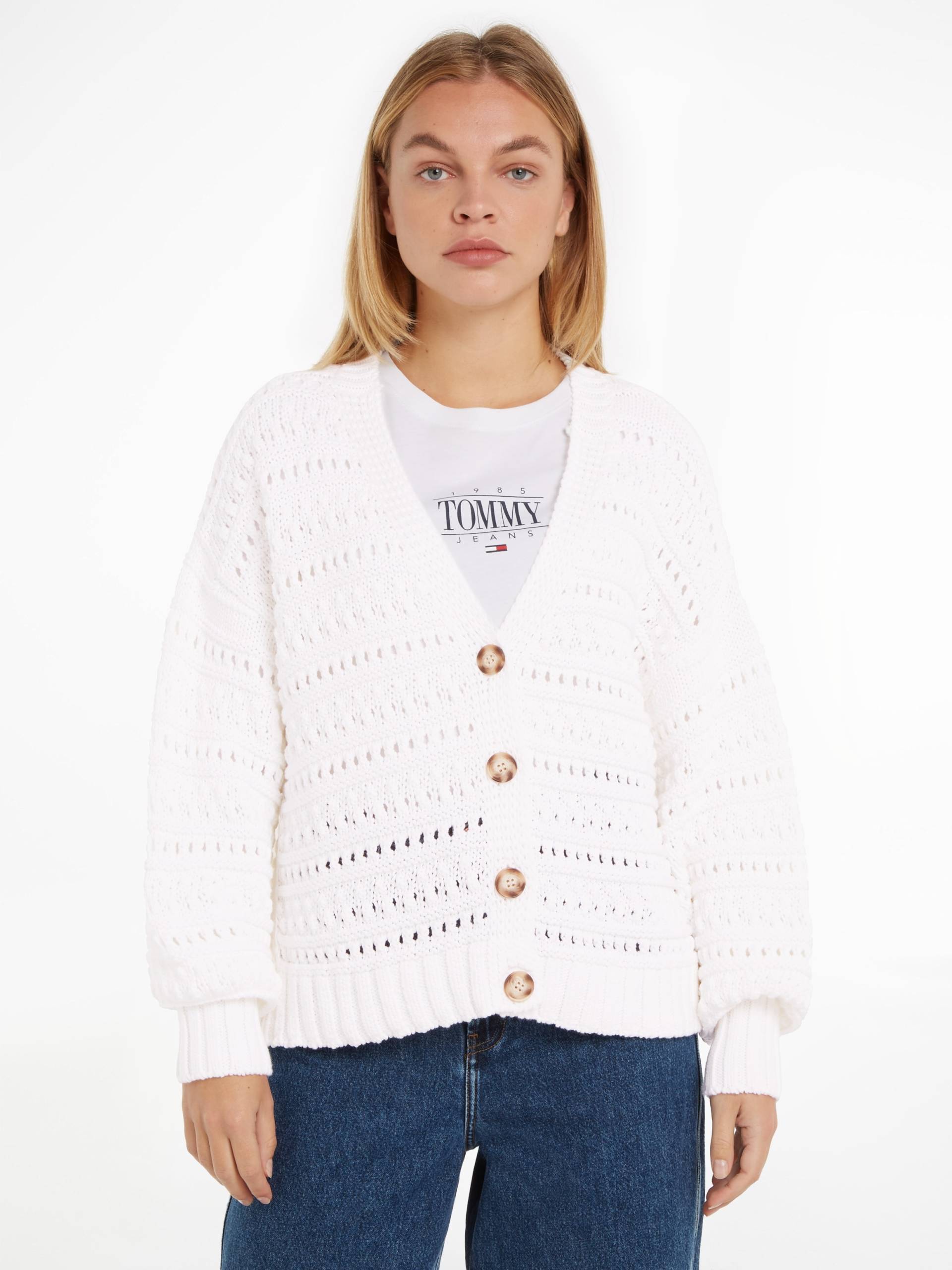 Tommy Hilfiger Strickjacke »CROCHET V-NK CARDIGAN«, in angesagter Häkeloptik, Boho Style, locker von Tommy Hilfiger