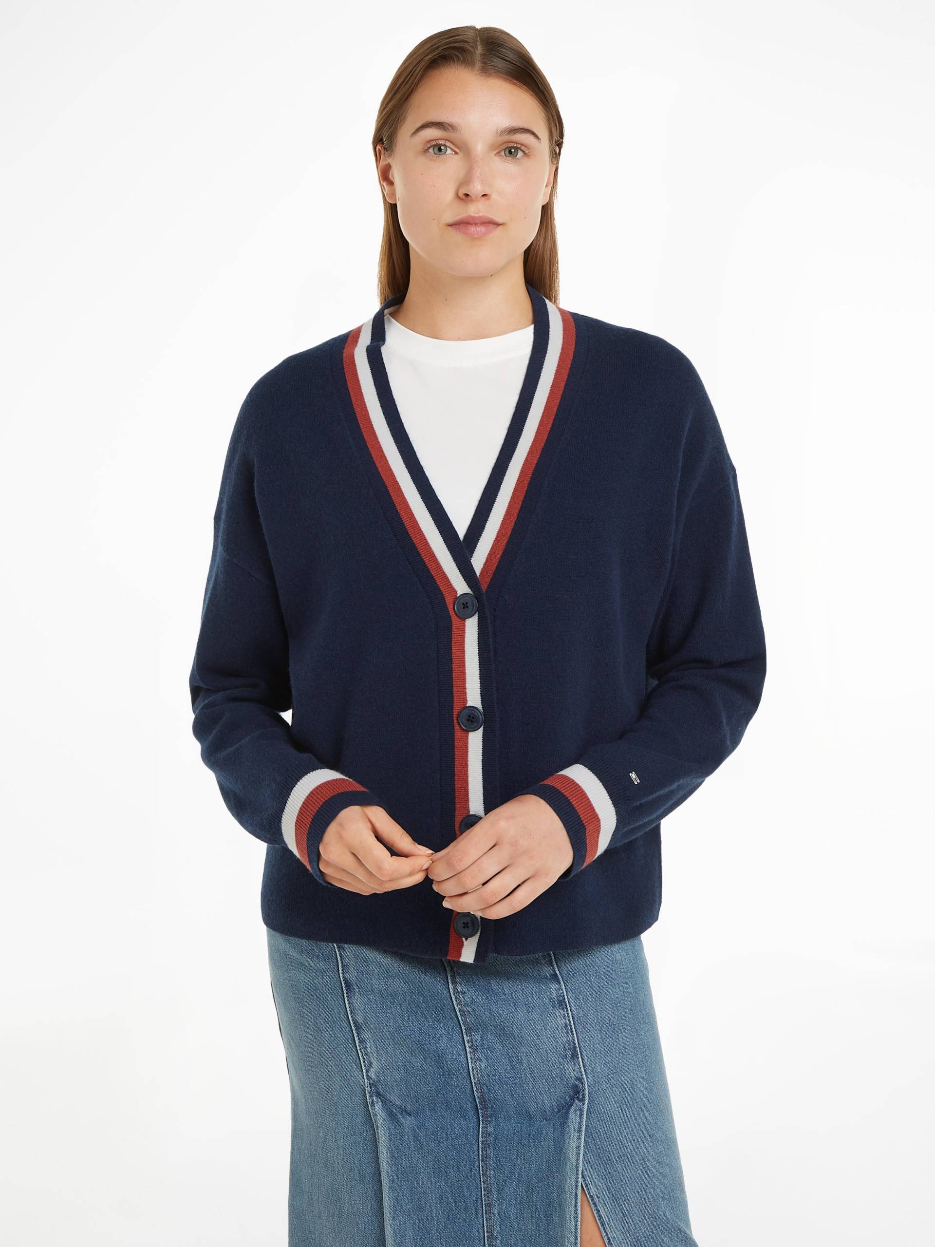 Tommy Hilfiger Strickjacke »GLOBAL STP WOOL CASH CARDIGAN«, mit Tommy Hilfiger Global Stripe von Tommy Hilfiger