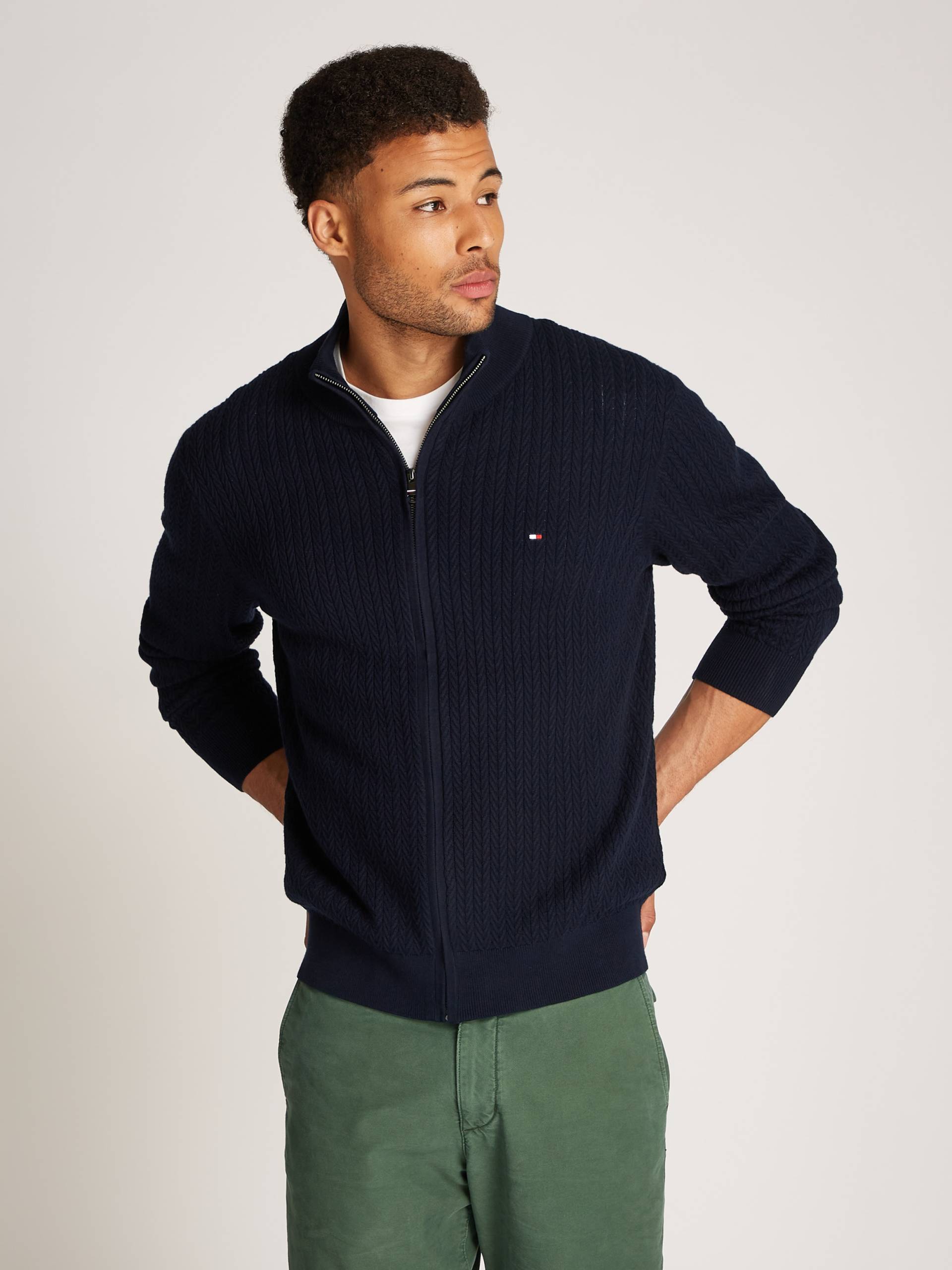 Tommy Hilfiger Strickjacke »HERRINGBONE STRUCTURE ZIP THRU«, mit Zopfmuster von Tommy Hilfiger