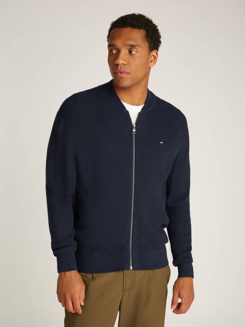 Tommy Hilfiger Strickjacke »STRUCTURE BASEBALL ZIP THROUGH«, in Rippoptik, Reissverschluss, Logostickerei von Tommy Hilfiger