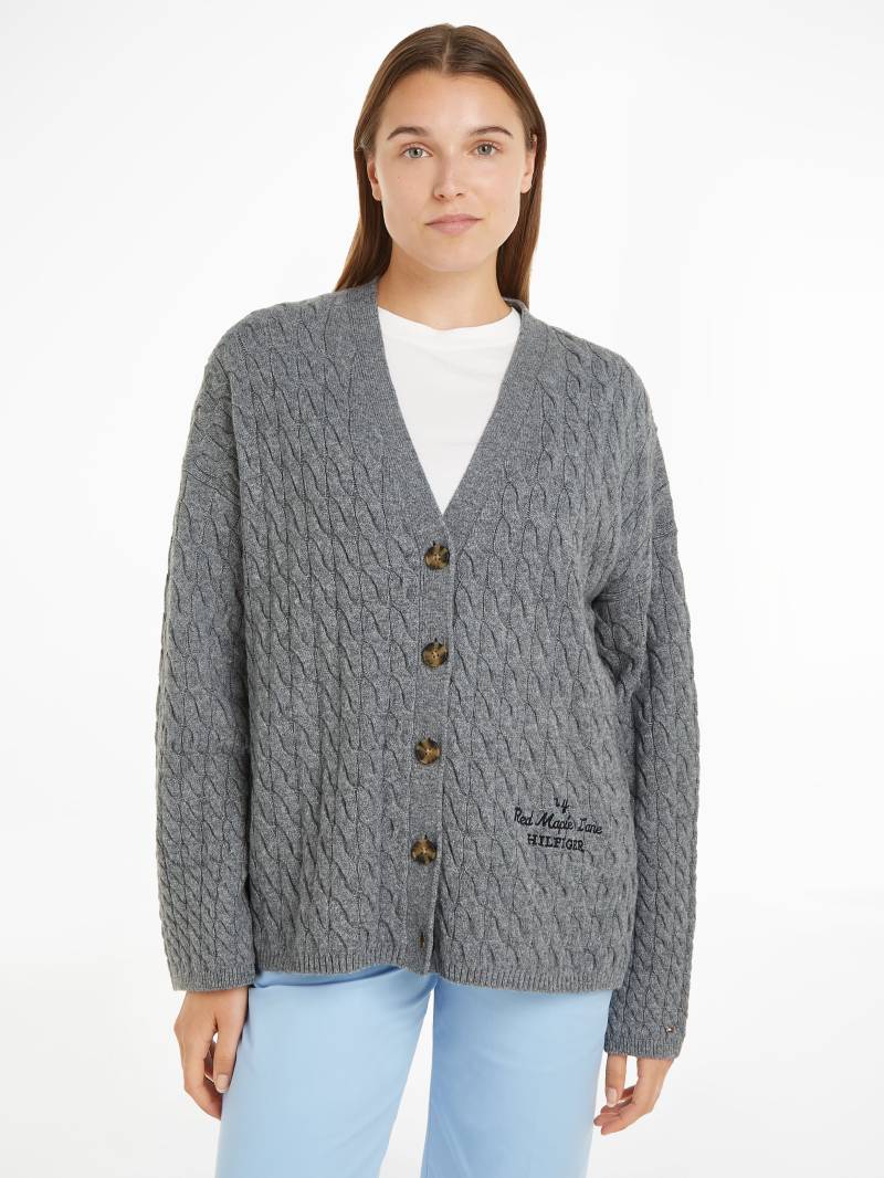 Tommy Hilfiger Strickjacke »WOOL BLEND CABLE V-NK CARDI«, mit Zopfmuster von Tommy Hilfiger