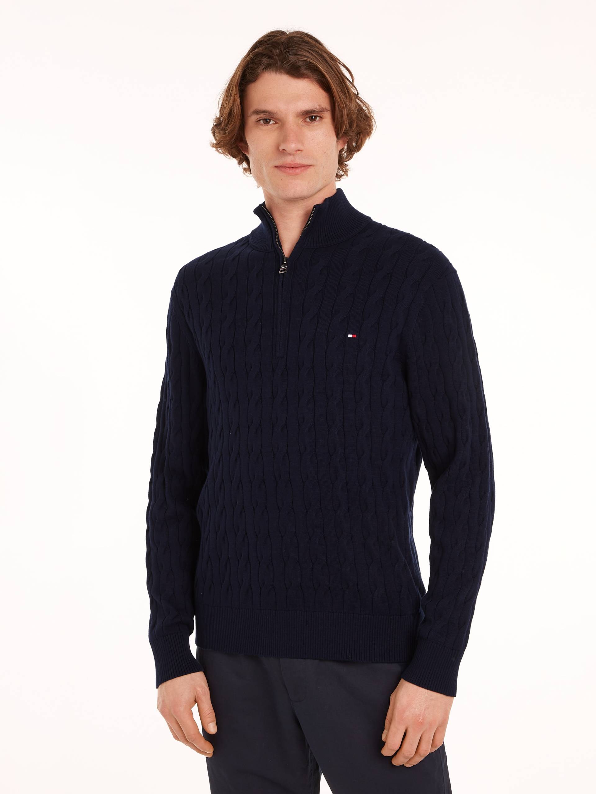 Tommy Hilfiger Strickpullover »CLASSIC COTTON CABLE ZIP MOCK«, mit modischem Zopfmuster von Tommy Hilfiger