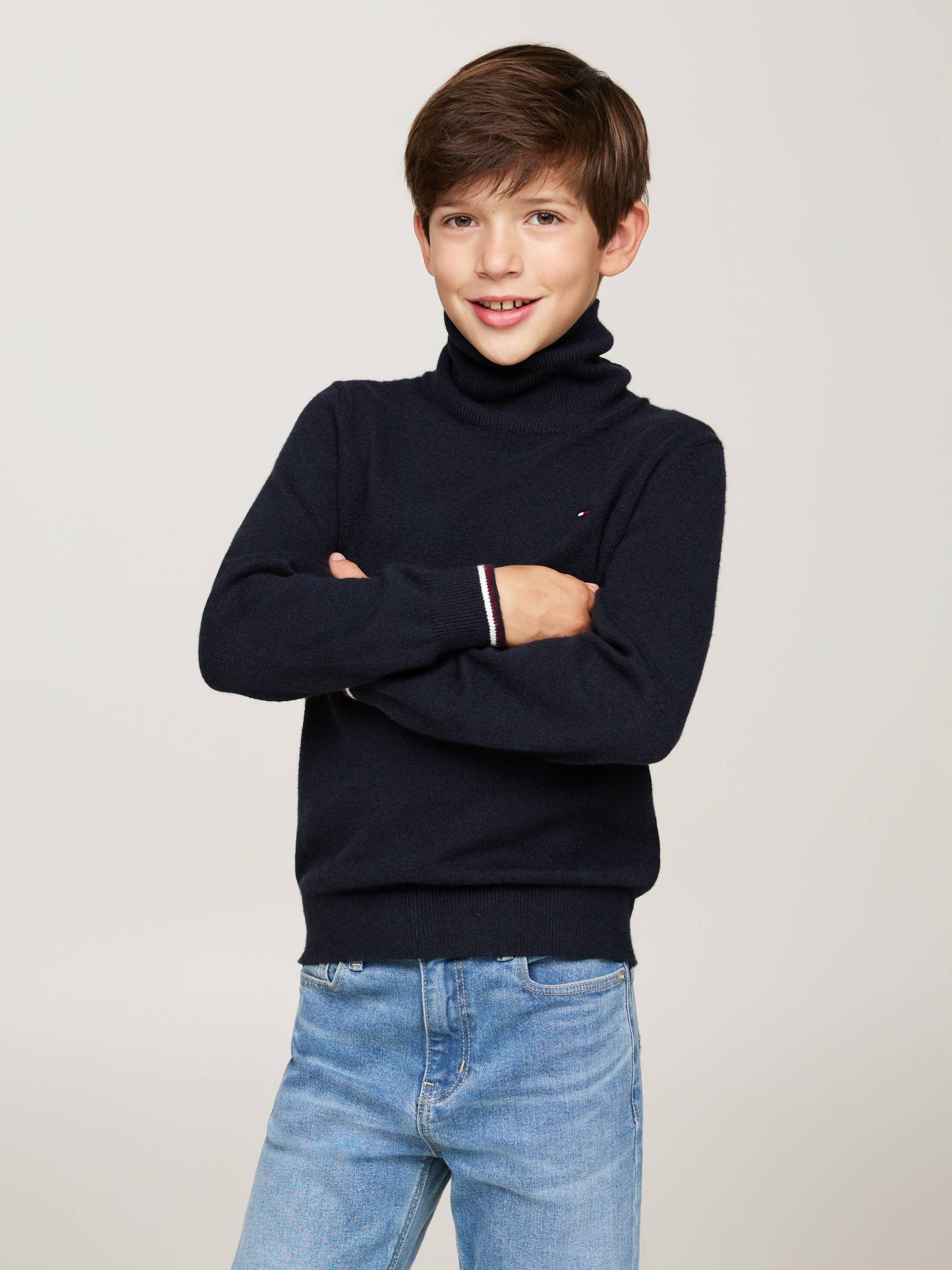 Tommy Hilfiger Strickpullover »ESSENTIAL REG TURTLENECK SWEATER«, mit Kontrast-Streifen, Logostickerei von Tommy Hilfiger