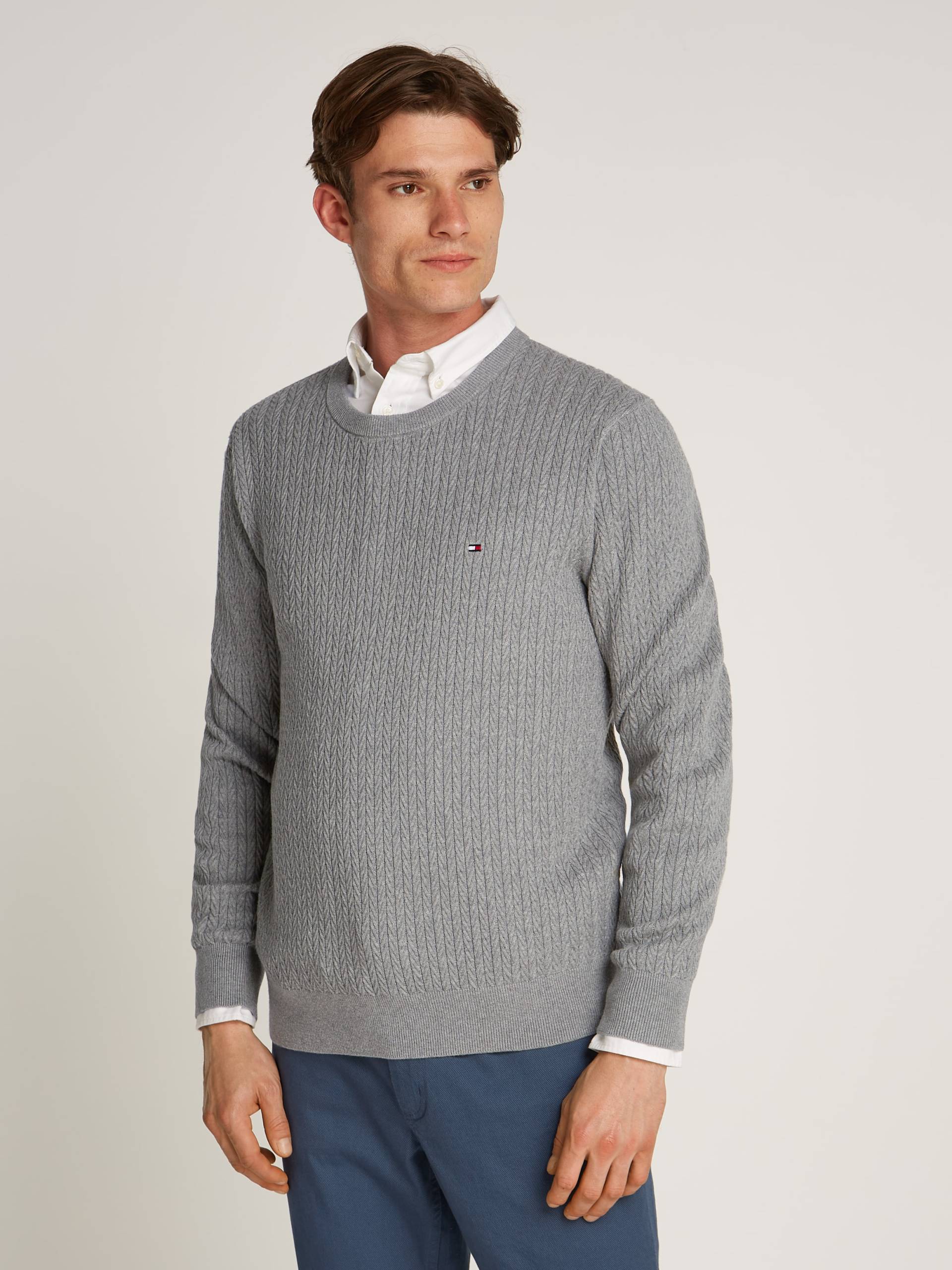 Tommy Hilfiger Strickpullover »HERRINGBONE STRUCTURE C NK«, mit Zopfmuster von Tommy Hilfiger