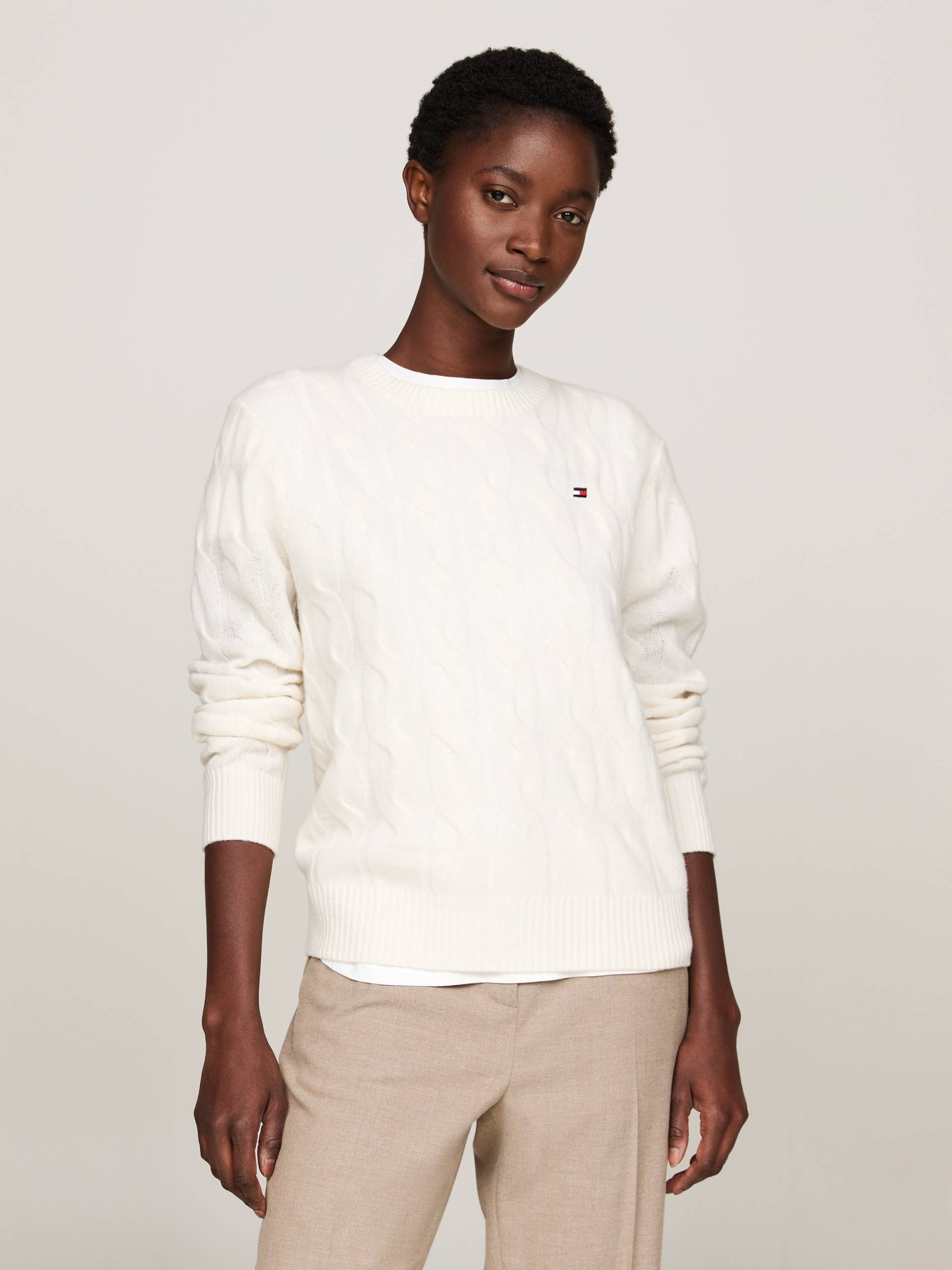 Tommy Hilfiger Strickpullover »SOFT WOOL CABLE C-NK«, mit Zopfmuster, Rundhals von Tommy Hilfiger