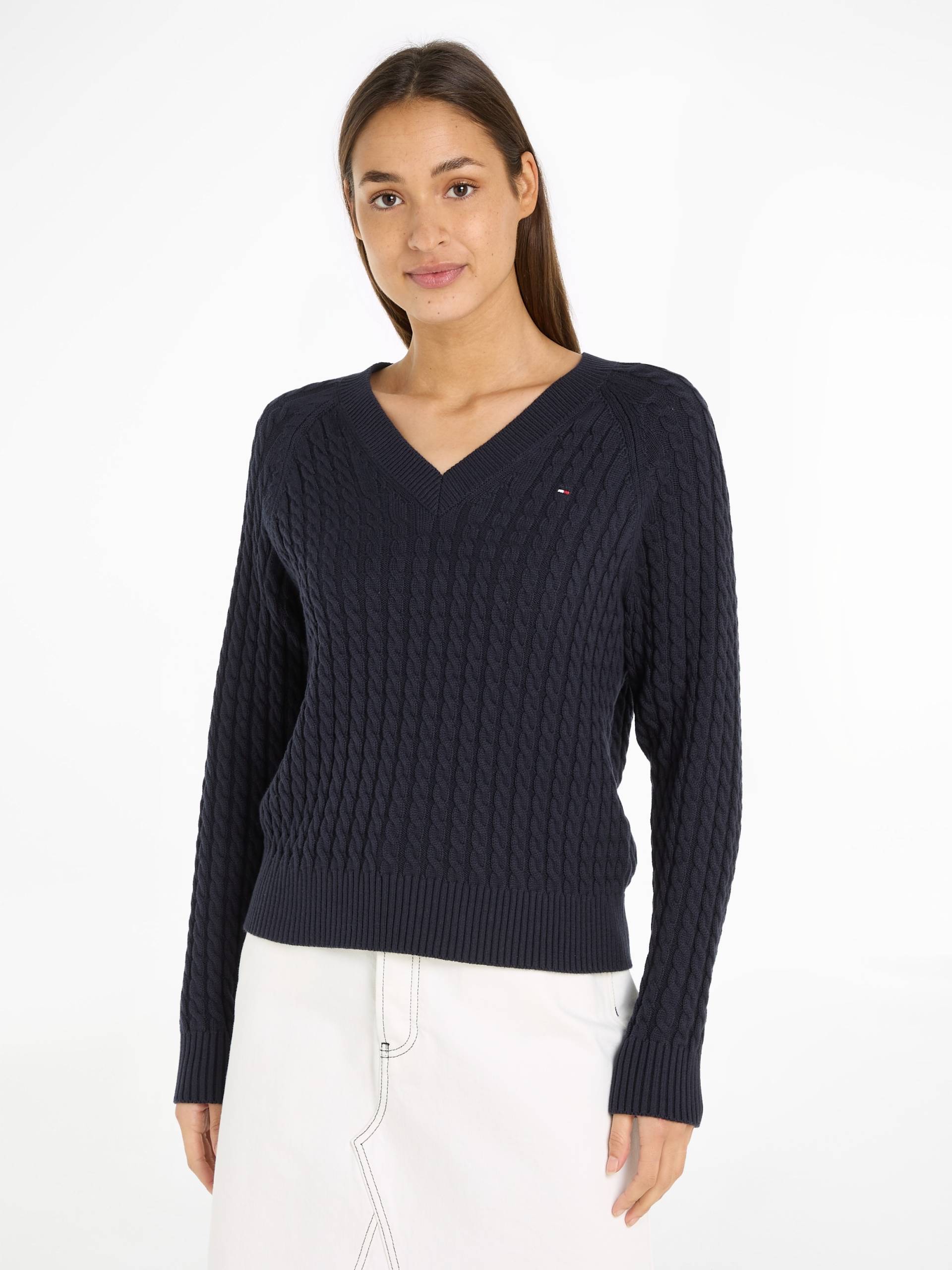 Tommy Hilfiger V-Ausschnitt-Pullover, mit Allover Zopfmuster Strick-Design von Tommy Hilfiger