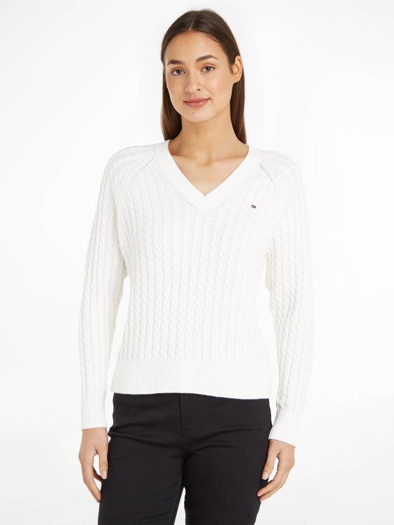 Tommy Hilfiger V-Ausschnitt-Pullover, mit Allover Zopfmuster Strick-Design von Tommy Hilfiger