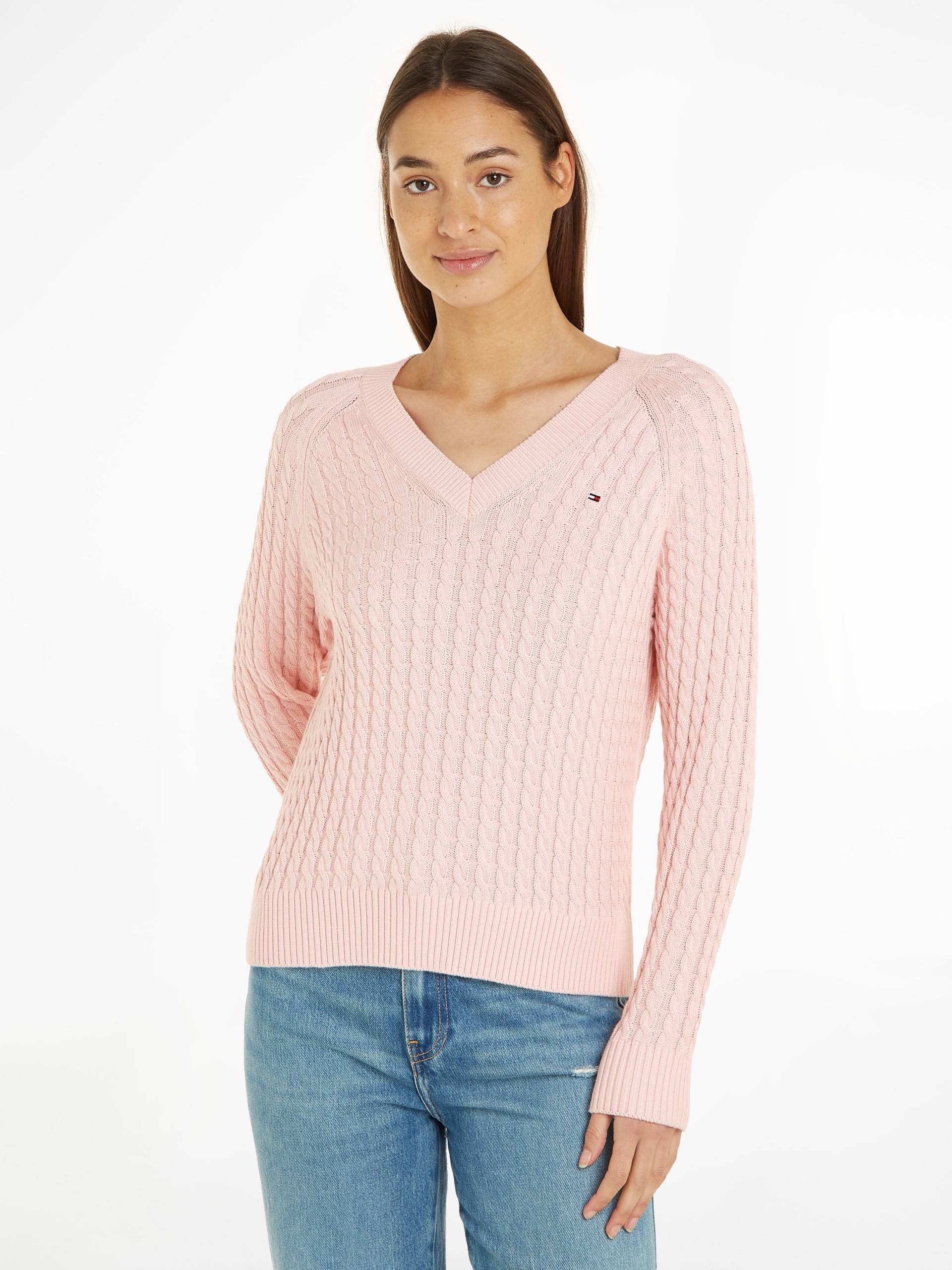 Tommy Hilfiger V-Ausschnitt-Pullover, mit Allover Zopfmuster Strick-Design von Tommy Hilfiger