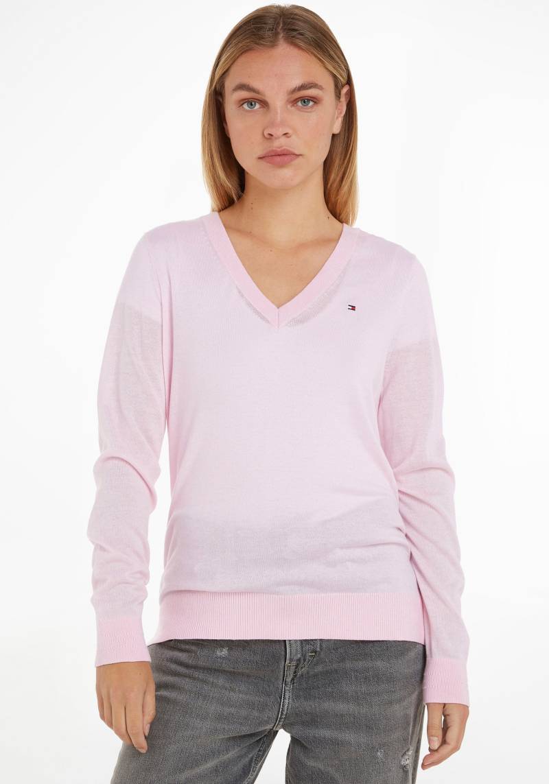 Tommy Hilfiger V-Ausschnitt-Pullover »JERSEY STITCH V-NK SWEATER«, mit gesticktem TH-Logo von Tommy Hilfiger