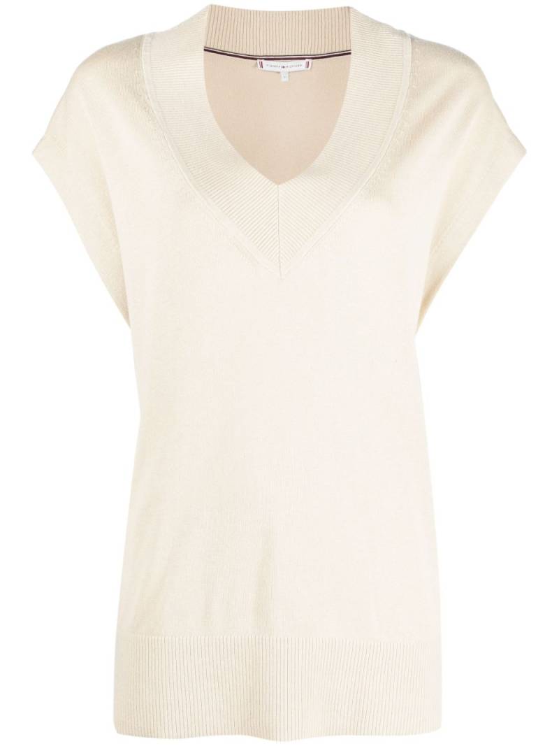 Tommy Hilfiger V-neck cotton-lyocell blend top - Neutrals von Tommy Hilfiger