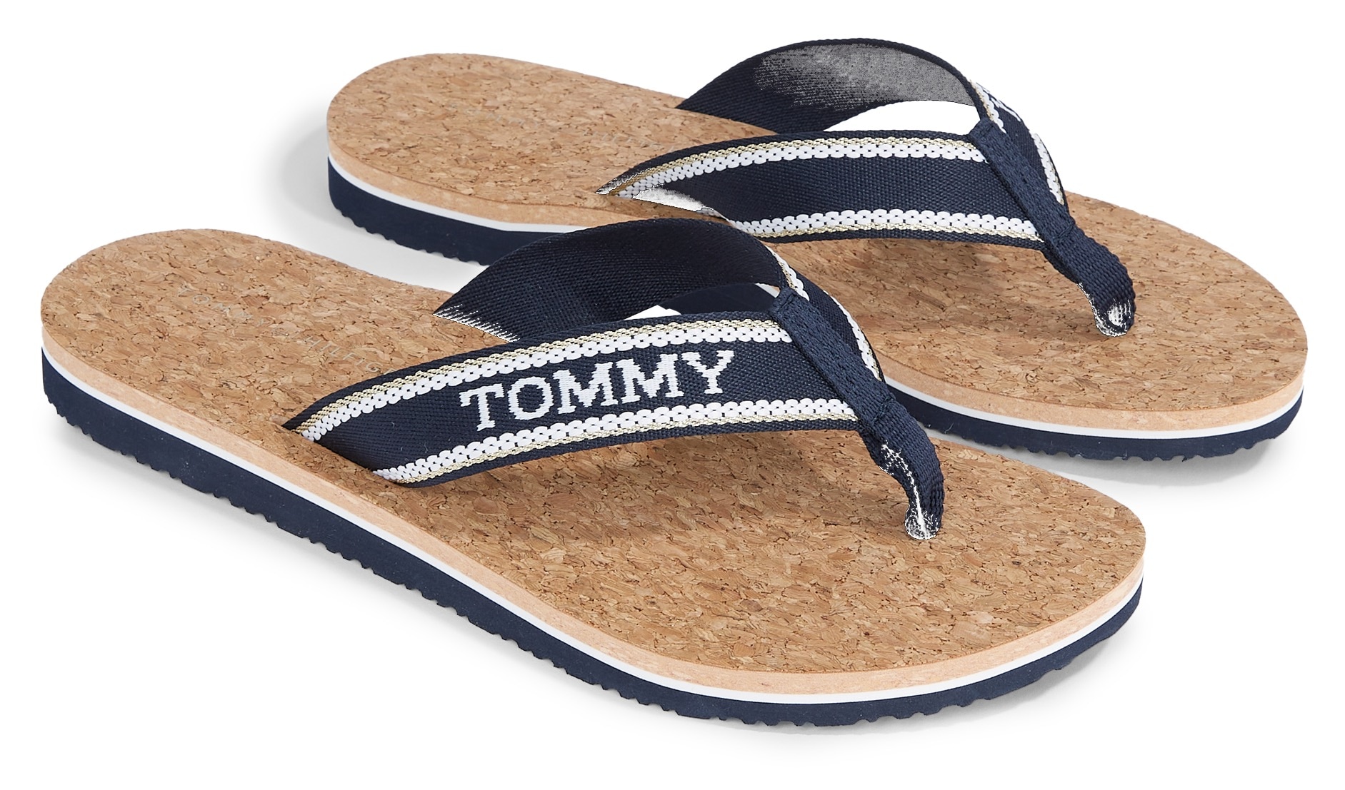 Tommy Hilfiger Zehentrenner »HILFIGER CORK BEACH SANDAL«, Sommerschuh, Schlappen, Poolsildes mit Logoschriftzug von Tommy Hilfiger