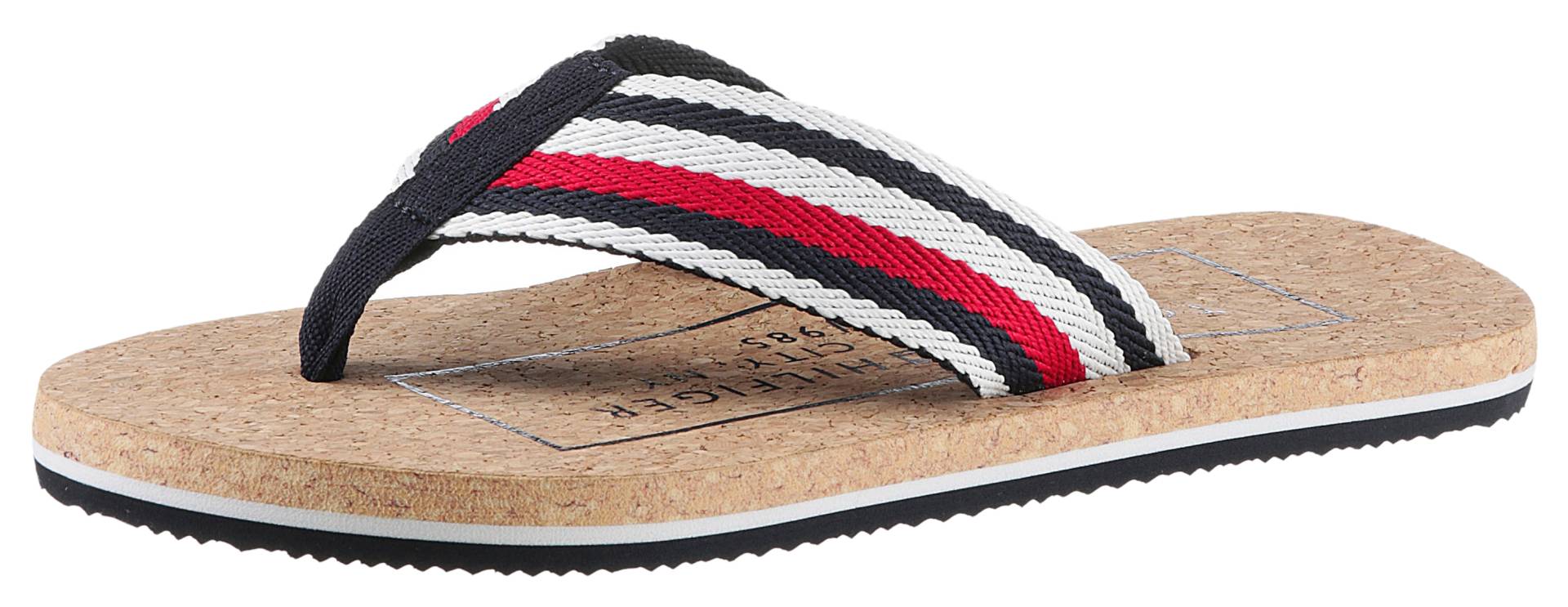 Tommy Hilfiger Zehentrenner »HILFIHER CORK BEACH SANDAL«, mit gestreifter Bandage von Tommy Hilfiger