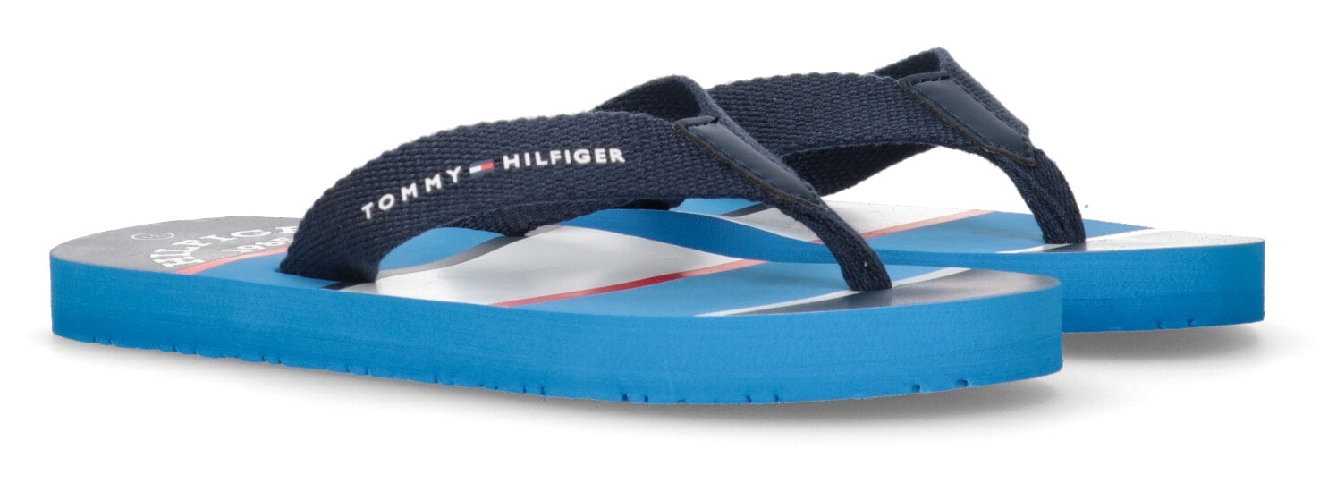 Tommy Hilfiger Zehentrenner »STRIPES«, Sommerschuh, Schlappen, Badeschuh, Poolslides mit Logoaufdruck von Tommy Hilfiger