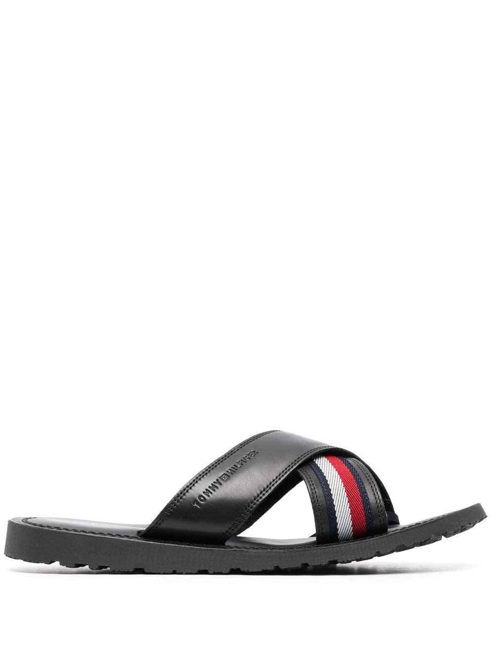 Tommy Hilfiger criss-cross straps leather slides - Black von Tommy Hilfiger