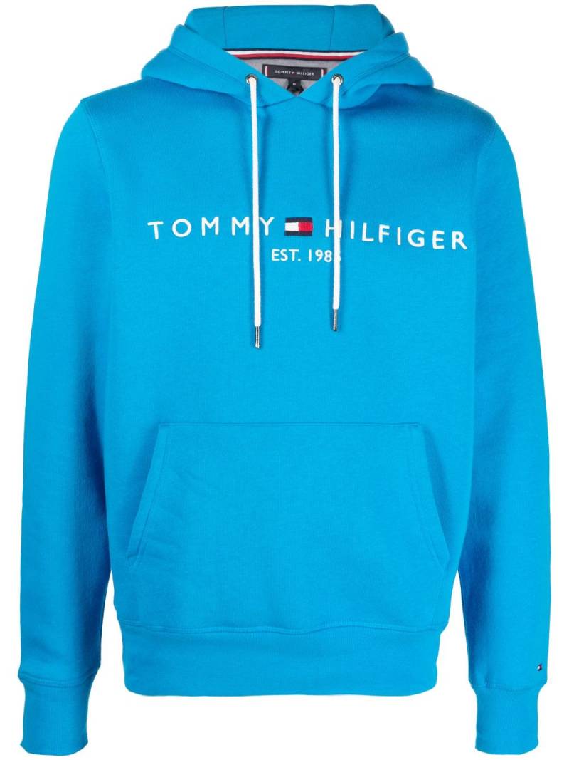 Tommy Hilfiger logo-embroidered pouch-pocket hoodie - Blue von Tommy Hilfiger