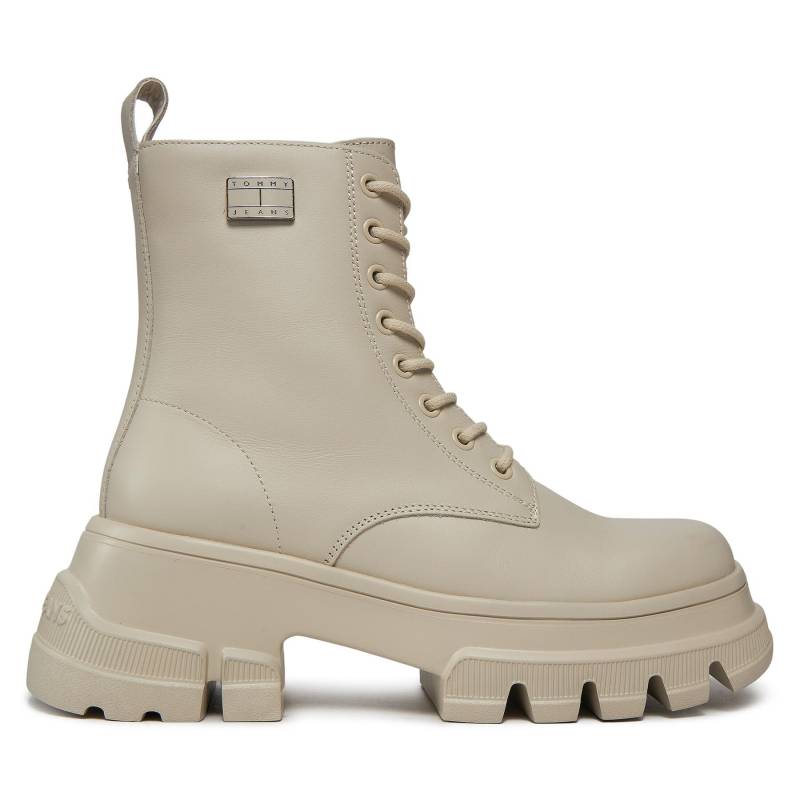 Schnürstiefeletten Tommy Jeans Tjw Chunky Leather Boot EN0EN02503 Beige von Tommy Jeans