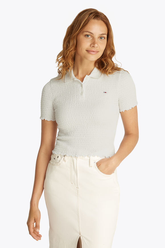 Tommy Jeans Crop Poloshirt | Offwhite | Damen  | M von Tommy Jeans