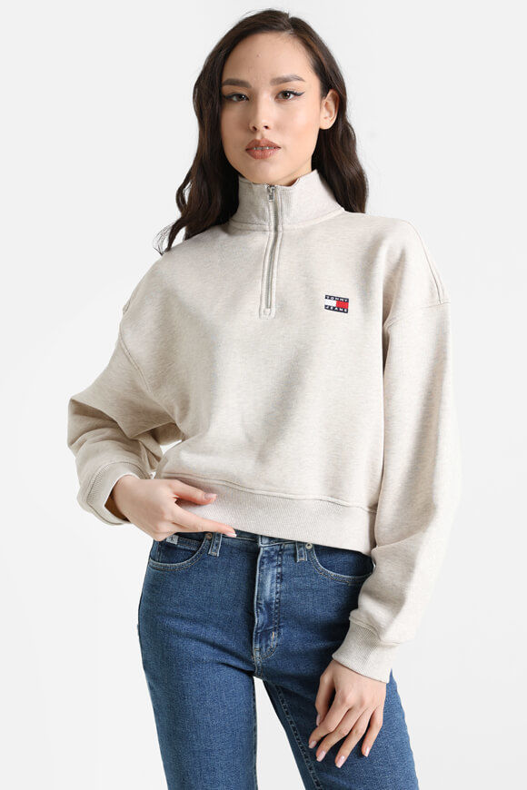 Tommy Jeans Crop Sweatshirt | Oat Marl Heather | Damen  | XS von Tommy Jeans