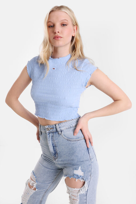 Tommy Jeans Gesmoktes Crop T-Shirt | Moderate Blue | Damen  | M von Tommy Jeans