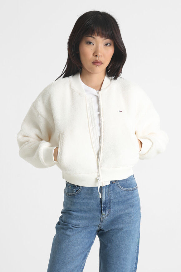 Tommy Jeans Crop Teddy Bomberjacke | Ancient White | Damen  | L von Tommy Jeans